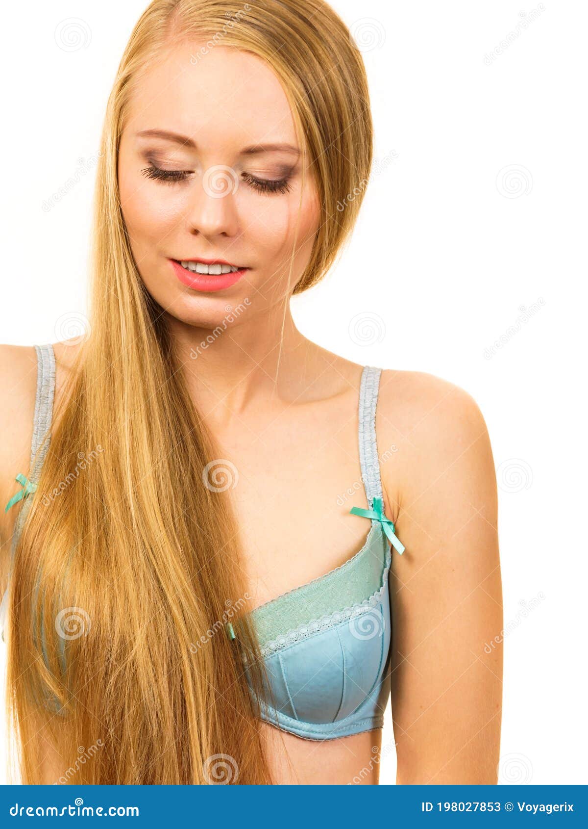 Girl long hair wearing bra stock image. Image of care - 198027853