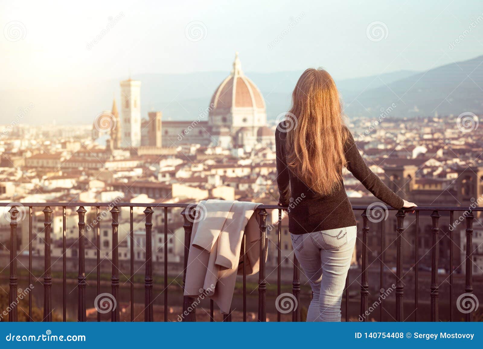 Girl Looking at the Florence Stock Photo - Image of panoramic, looking ...