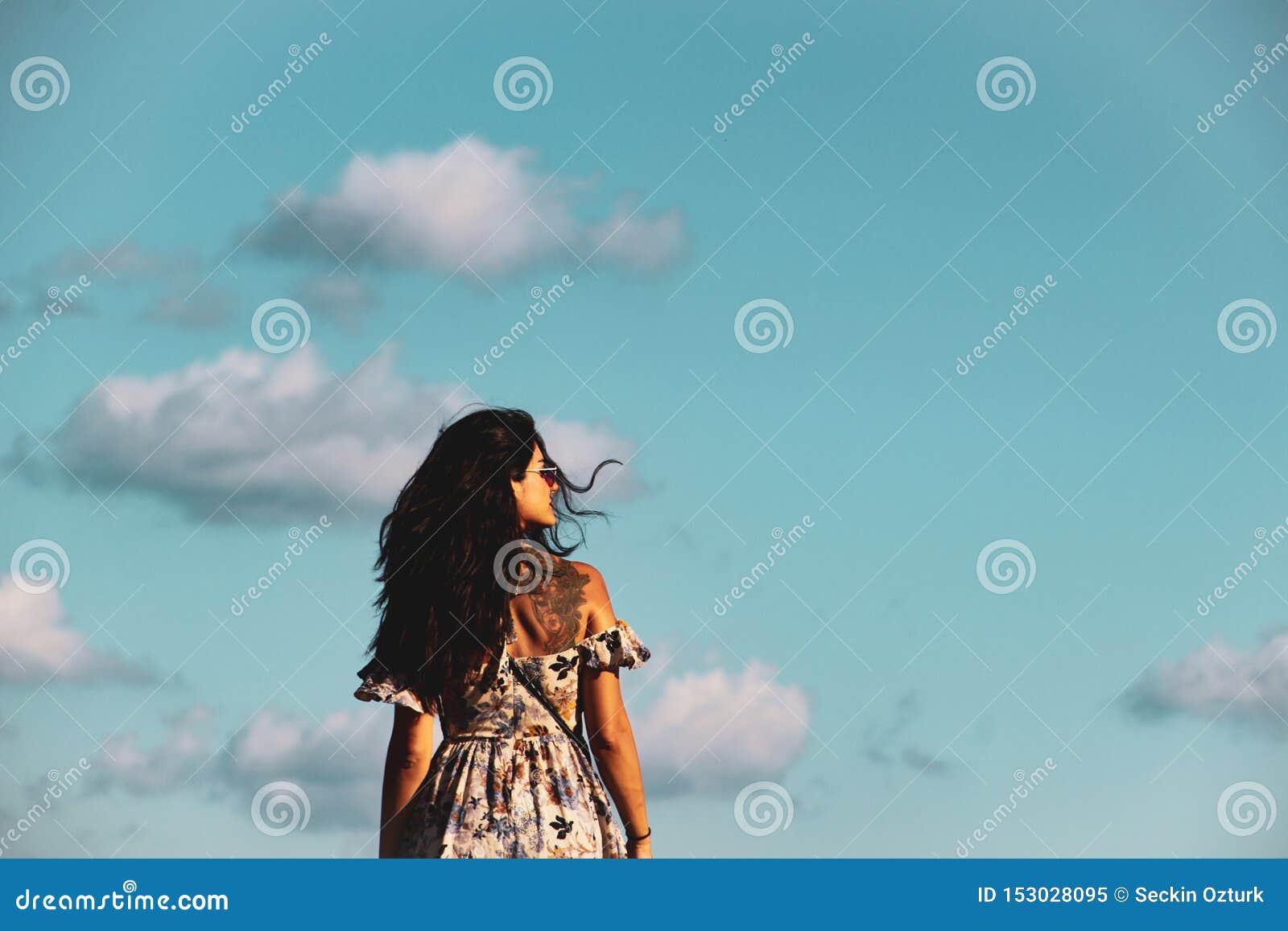 Girl Looking at the Clear Blue Sky Stock Image - Image of holiday ...