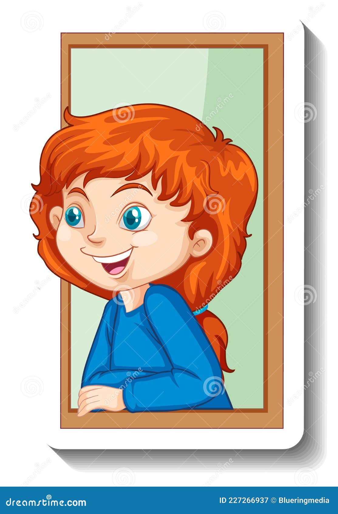 A Girl Looking Out of Window Cartoon Character Sticker Stock Vector ...