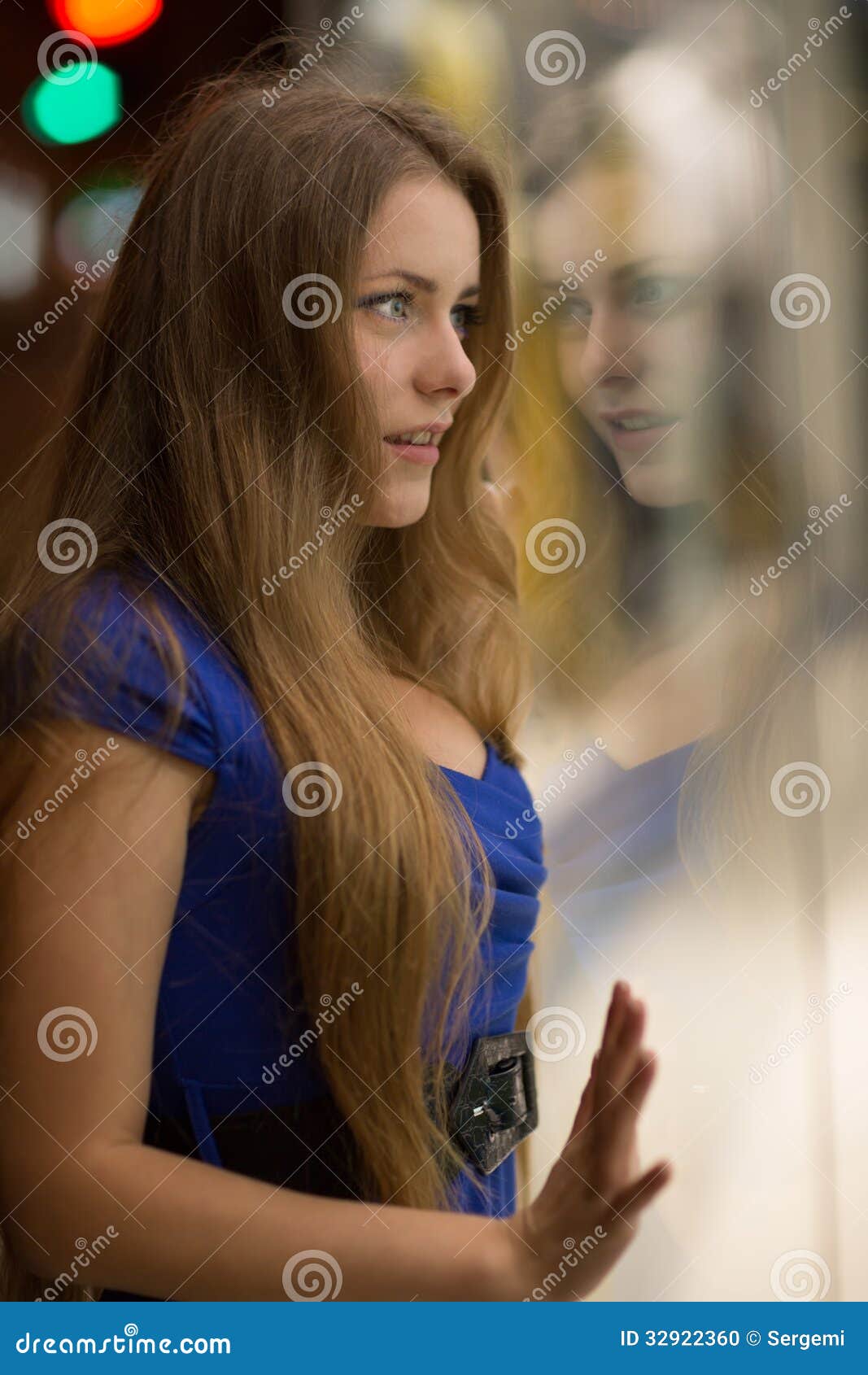 Girl Looks at Night Shopwindow Stock Photo - Image of dream, person ...