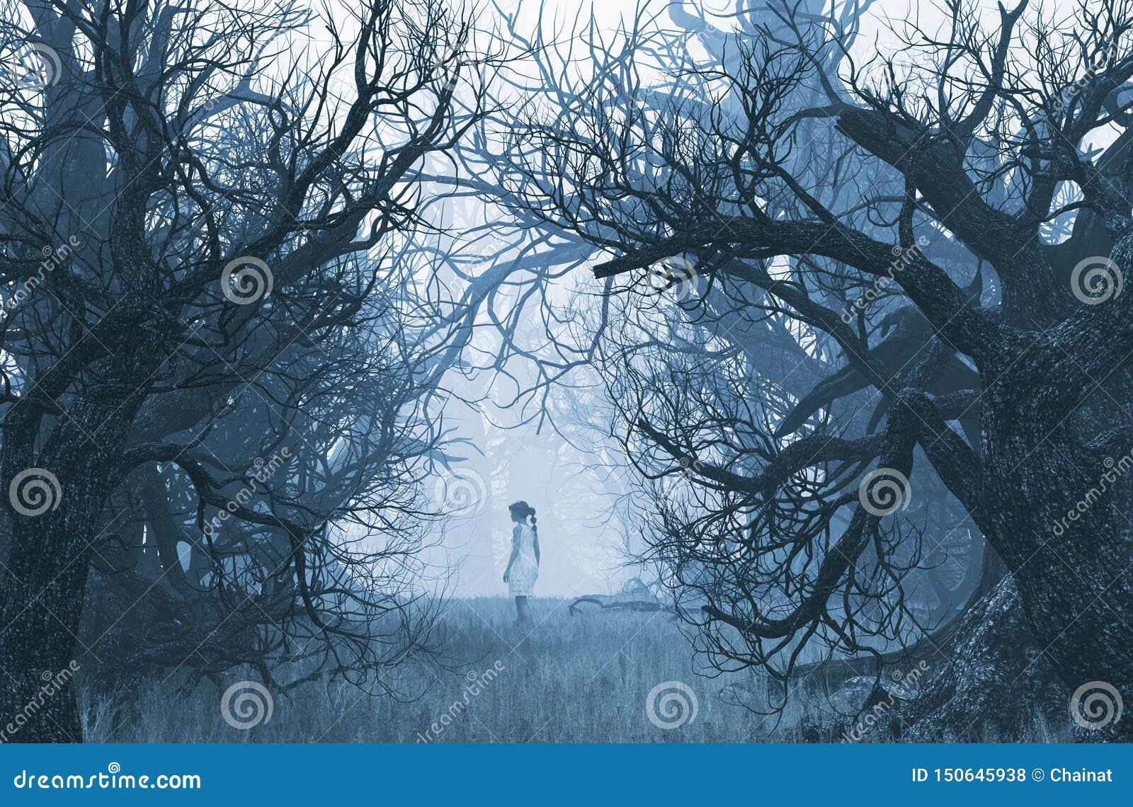 girl lost in creepy forest