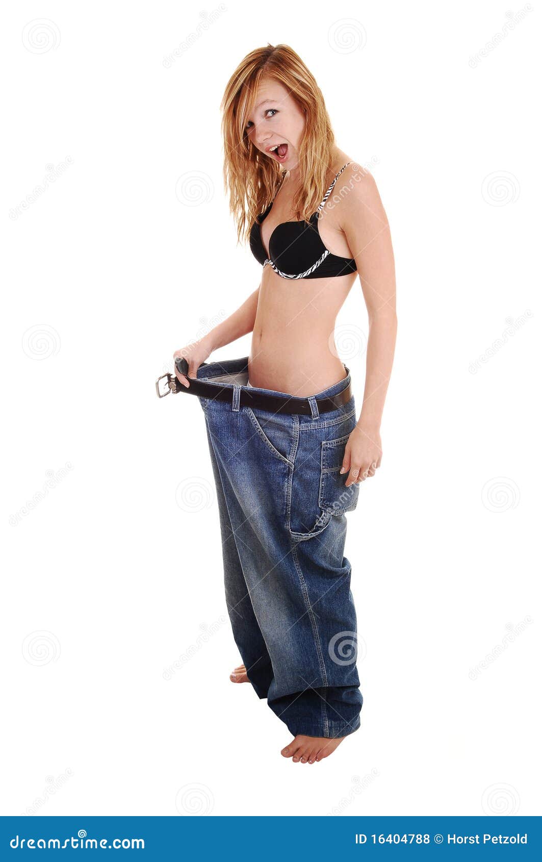 Girl lost lots weight. stock photo. Image of blue, slender - 16404788