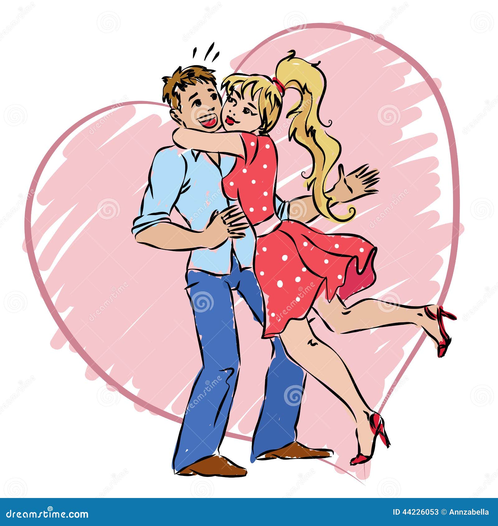 Girl In Love Hug Guy. Cartoon Illustration. Stock Vector - Image: 44226053