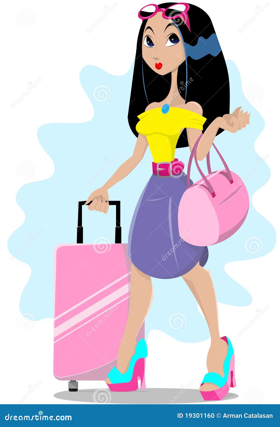 Girl with luggage stock vector. Illustration of happy 19301160