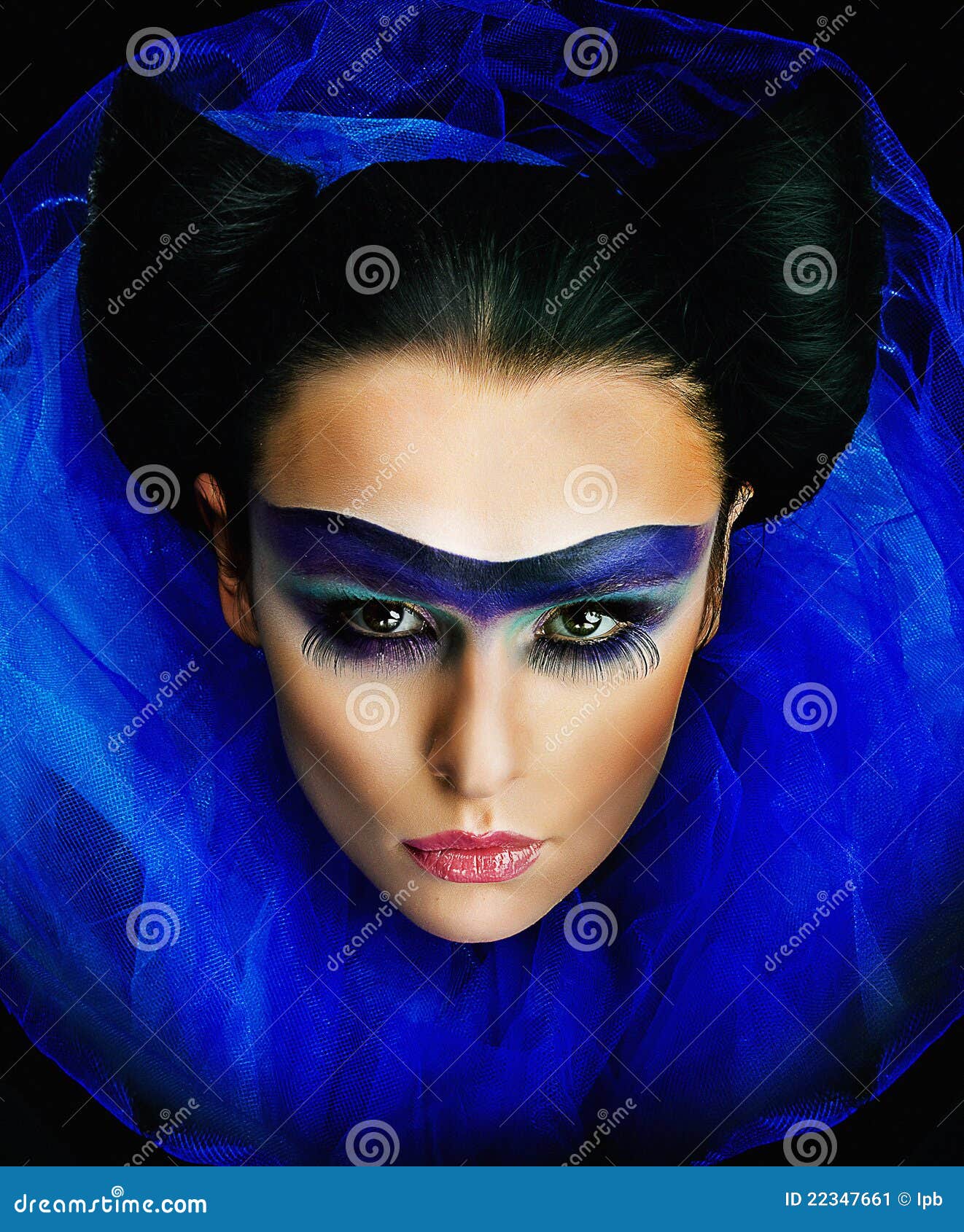 Girl with Luxury Makeup and Wide Blue Collar Stock Image Image of fashion, carnival 22347661