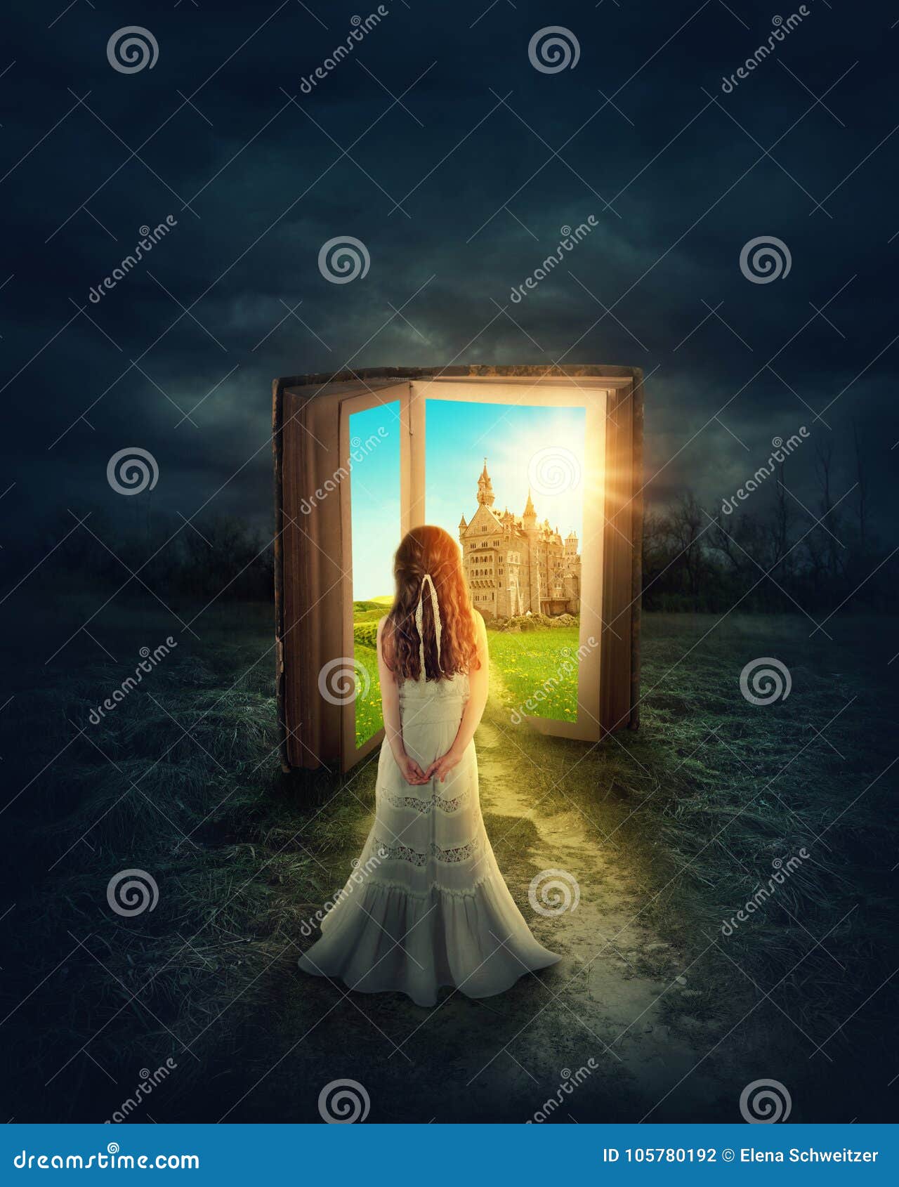 Girl in the Magic Book Land Stock Photo Image of book, people 105780192