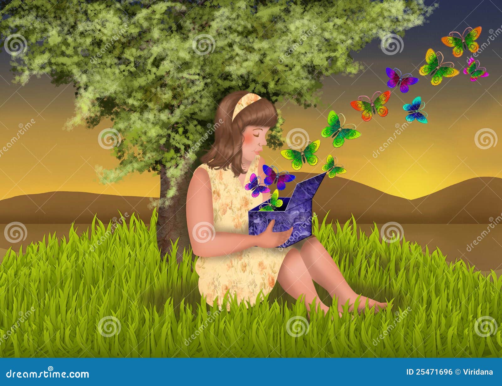 The Girl with the Magic Box Stock Illustration Illustration of garden