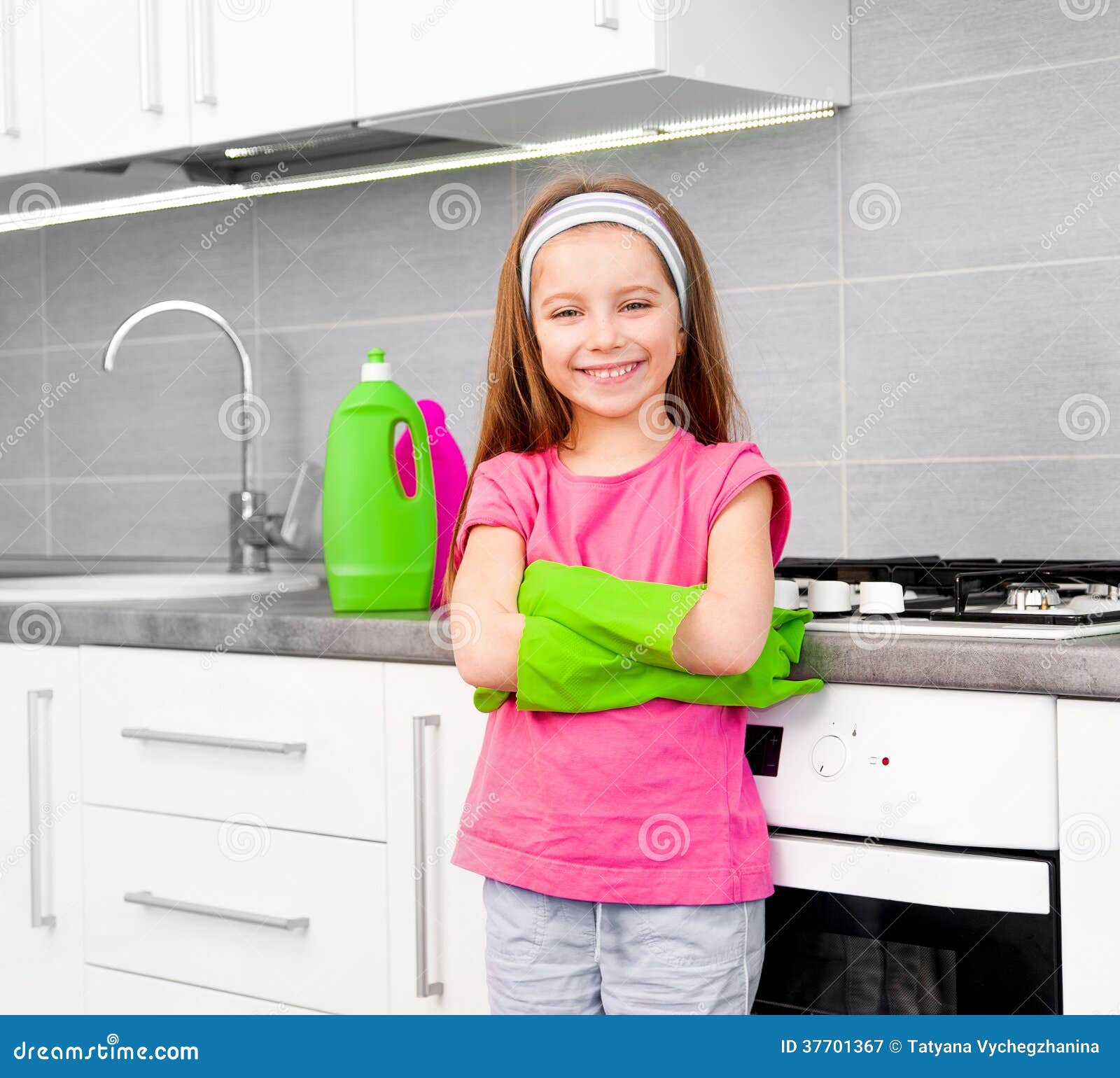Girl Make Cleaning in the Kitchen Stock Image Image of assistance