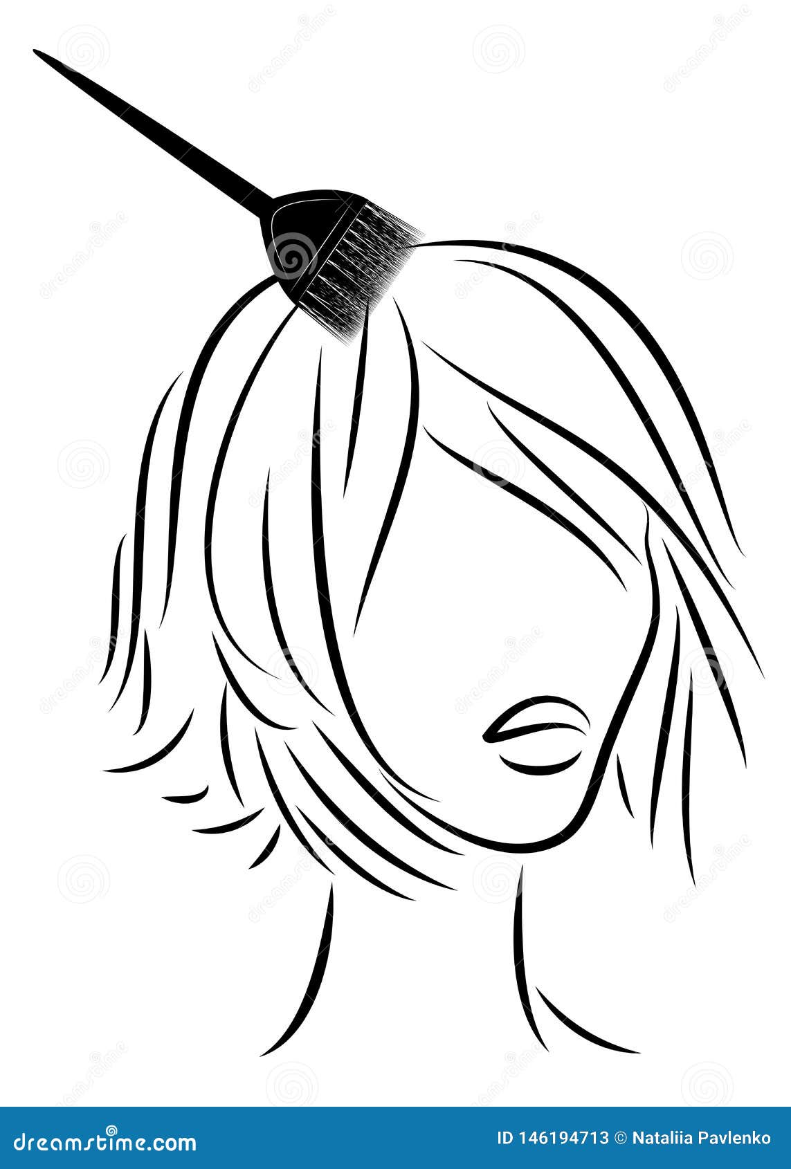 The Girl Makes A Beautiful Hair. Brush Hair Dyes Hair. Vector
