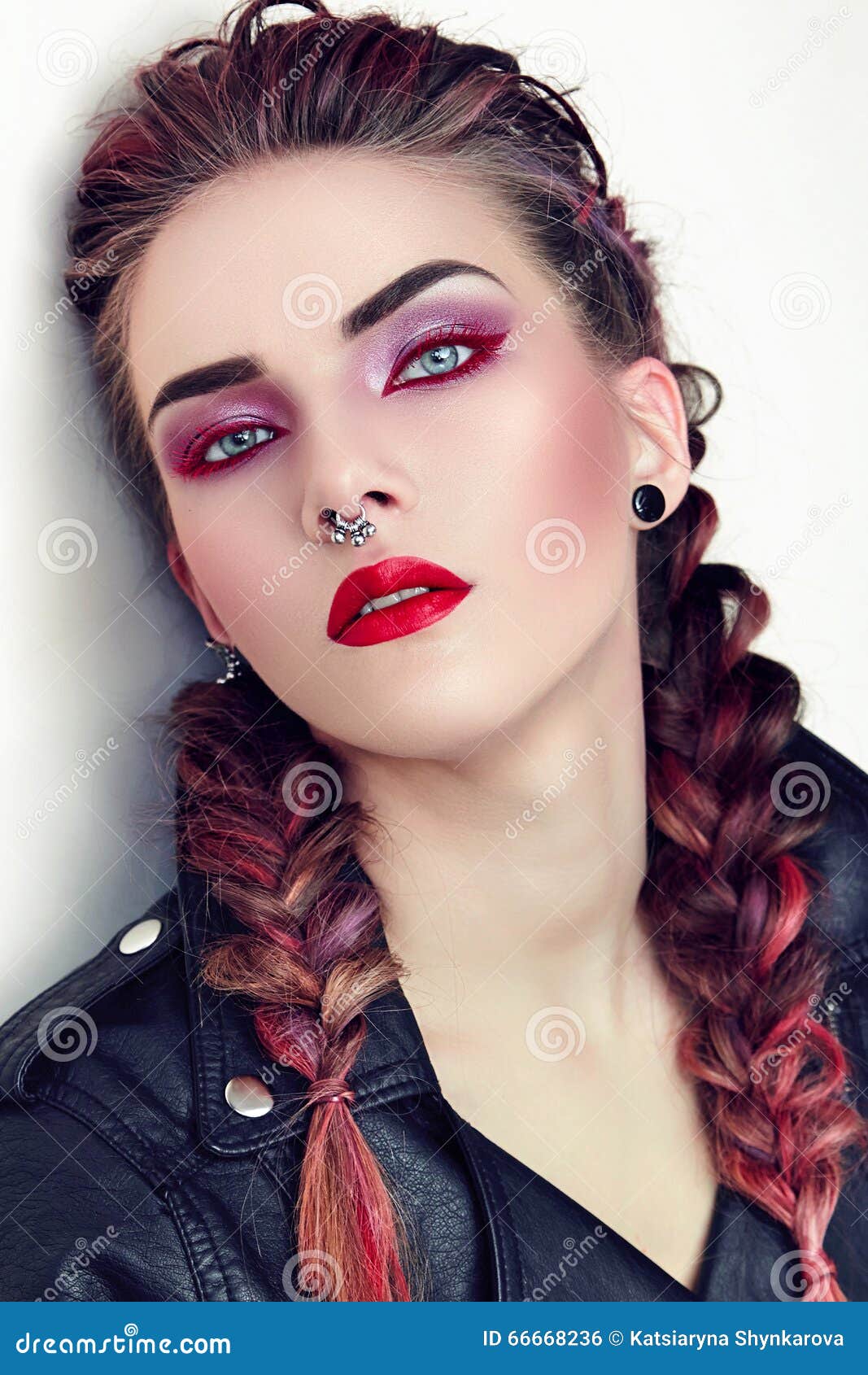 Girl with Makeup in a Rock Style Stock Photo - Image of beige, lips: