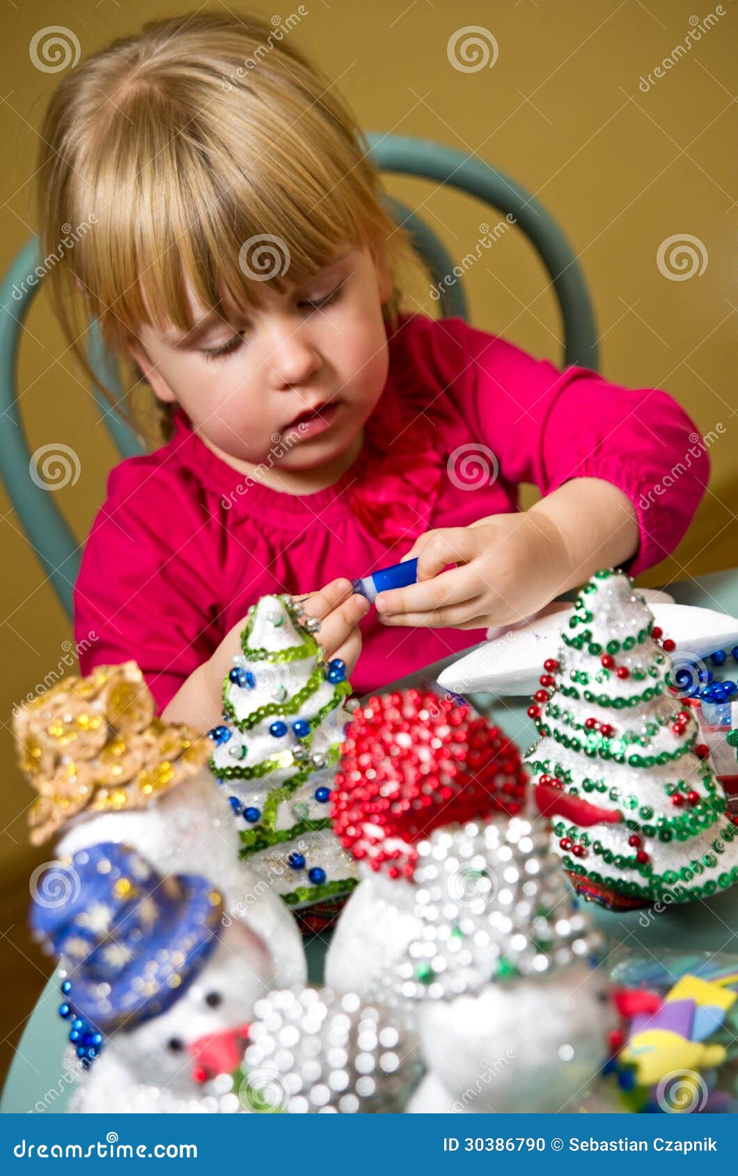 Girl Making Christmas Decorations Stock Photo Image of little