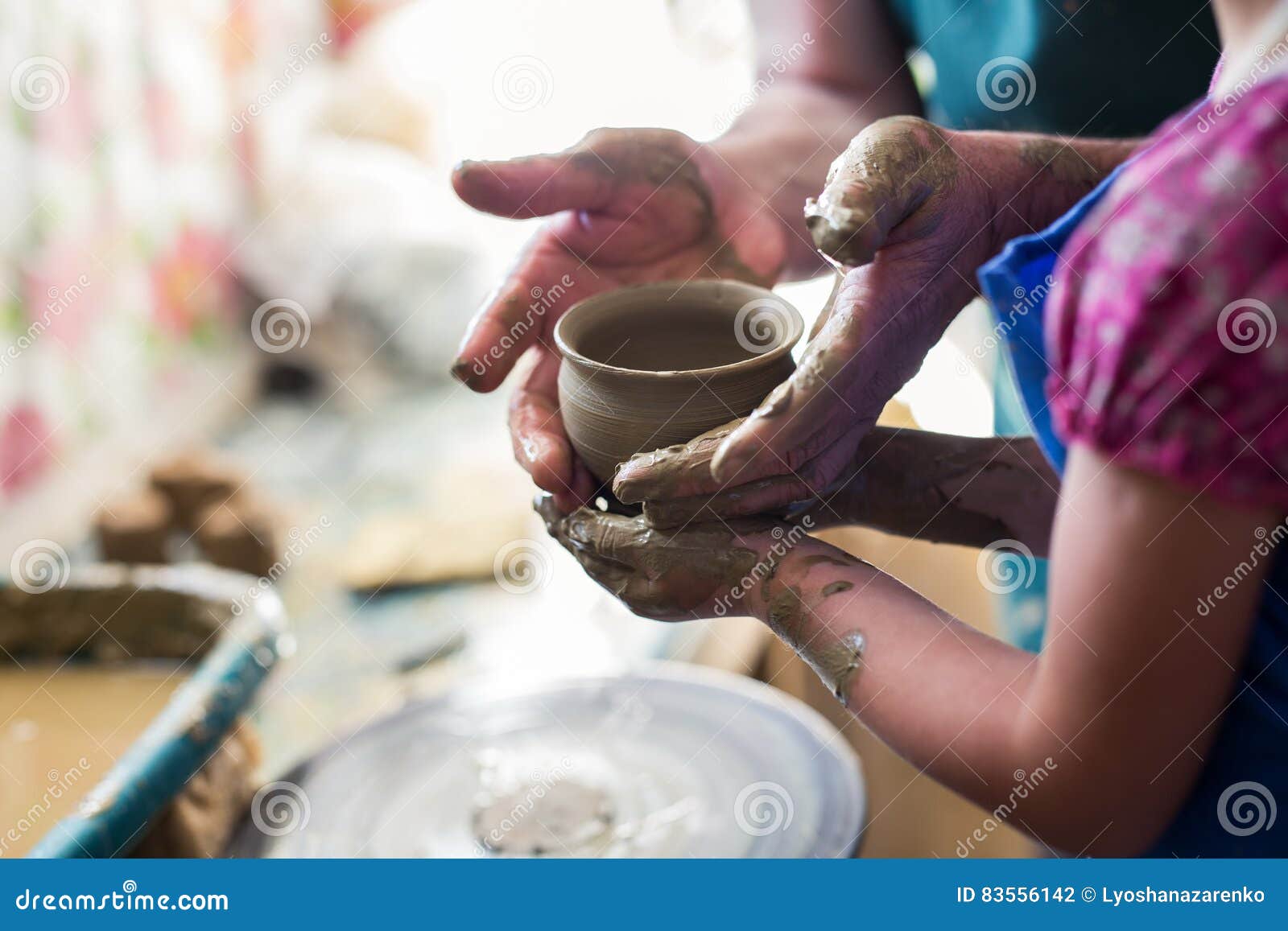 Girl Making a Clay Bowl on Sculpting Wheel Stock Photo - Image of material,  mentoring: 83556142