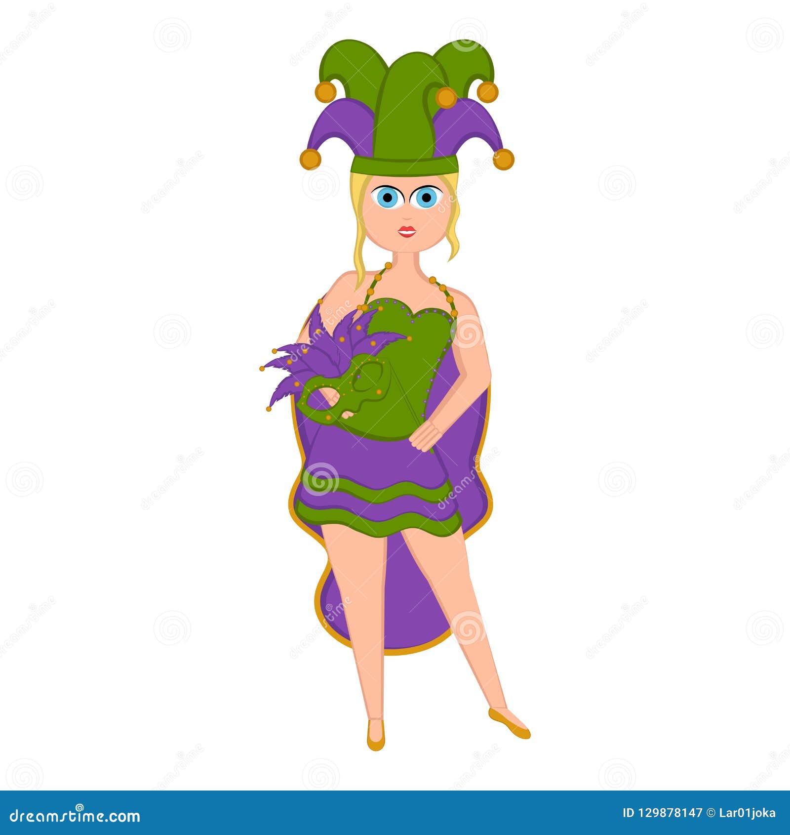 Girl With A Mardi Gras Costume Stock Vector Illustration Of Yellow Decoration 129878147 