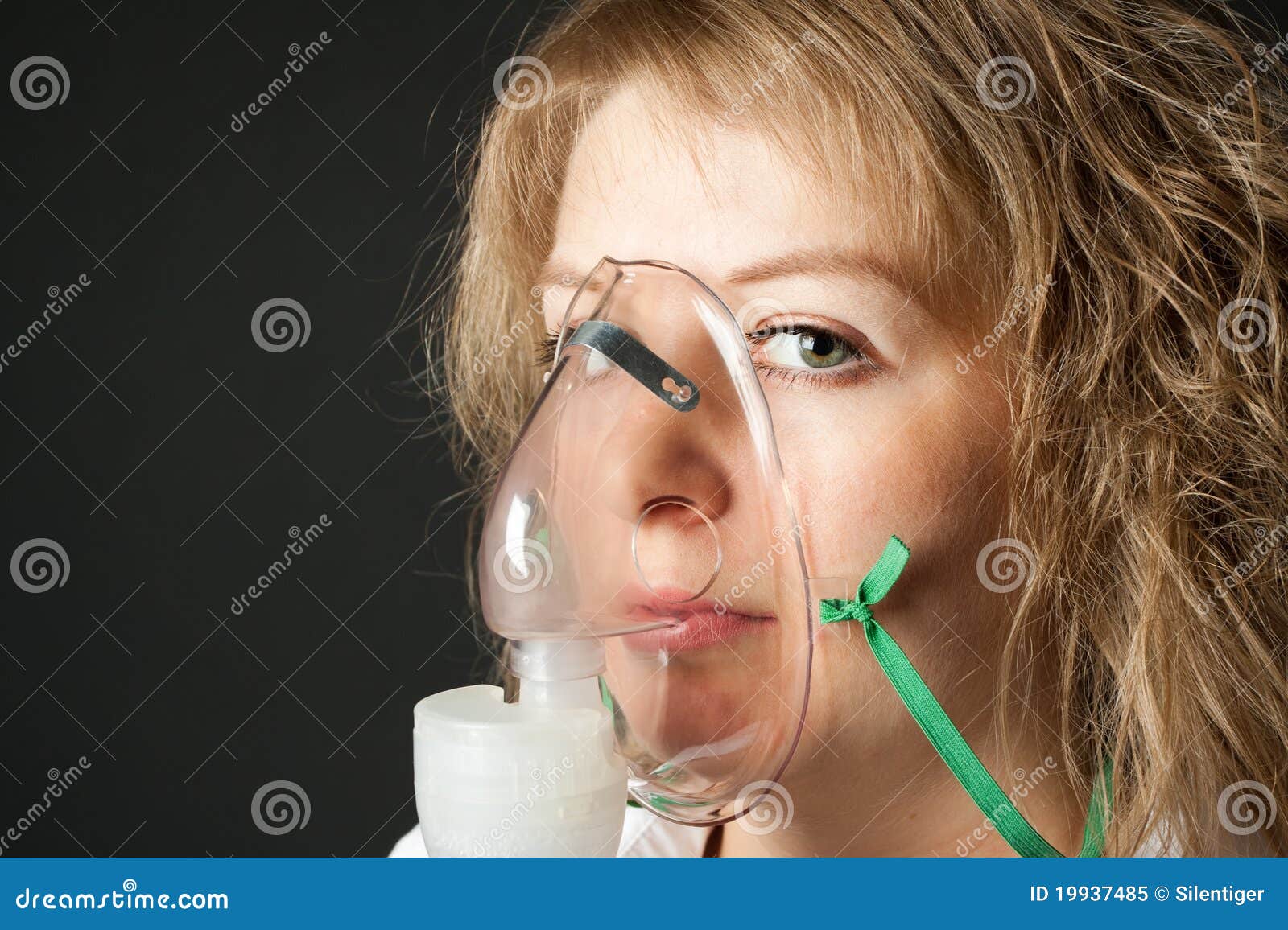 Girl with a mask inhaler stock image. Image isolated - 19937485