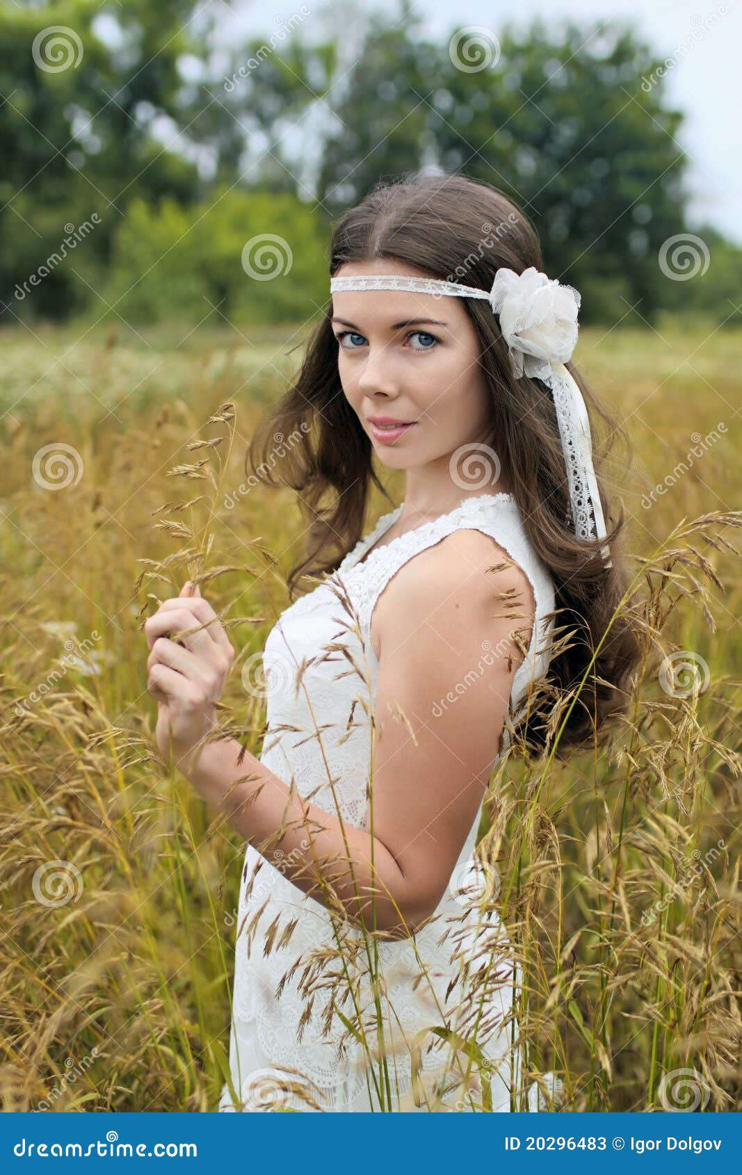 The girl in the meadow stock image. Image of good, looking 20296483