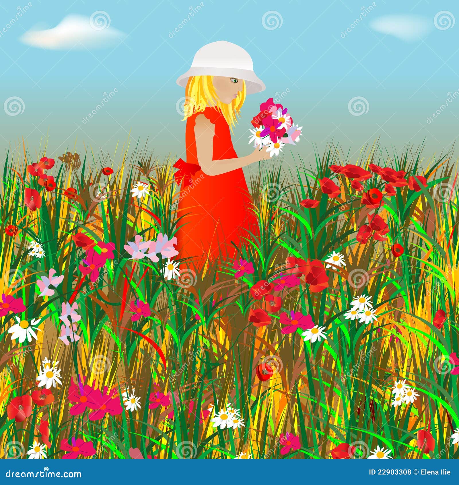 A girl on the meadow stock illustration. Illustration of environment