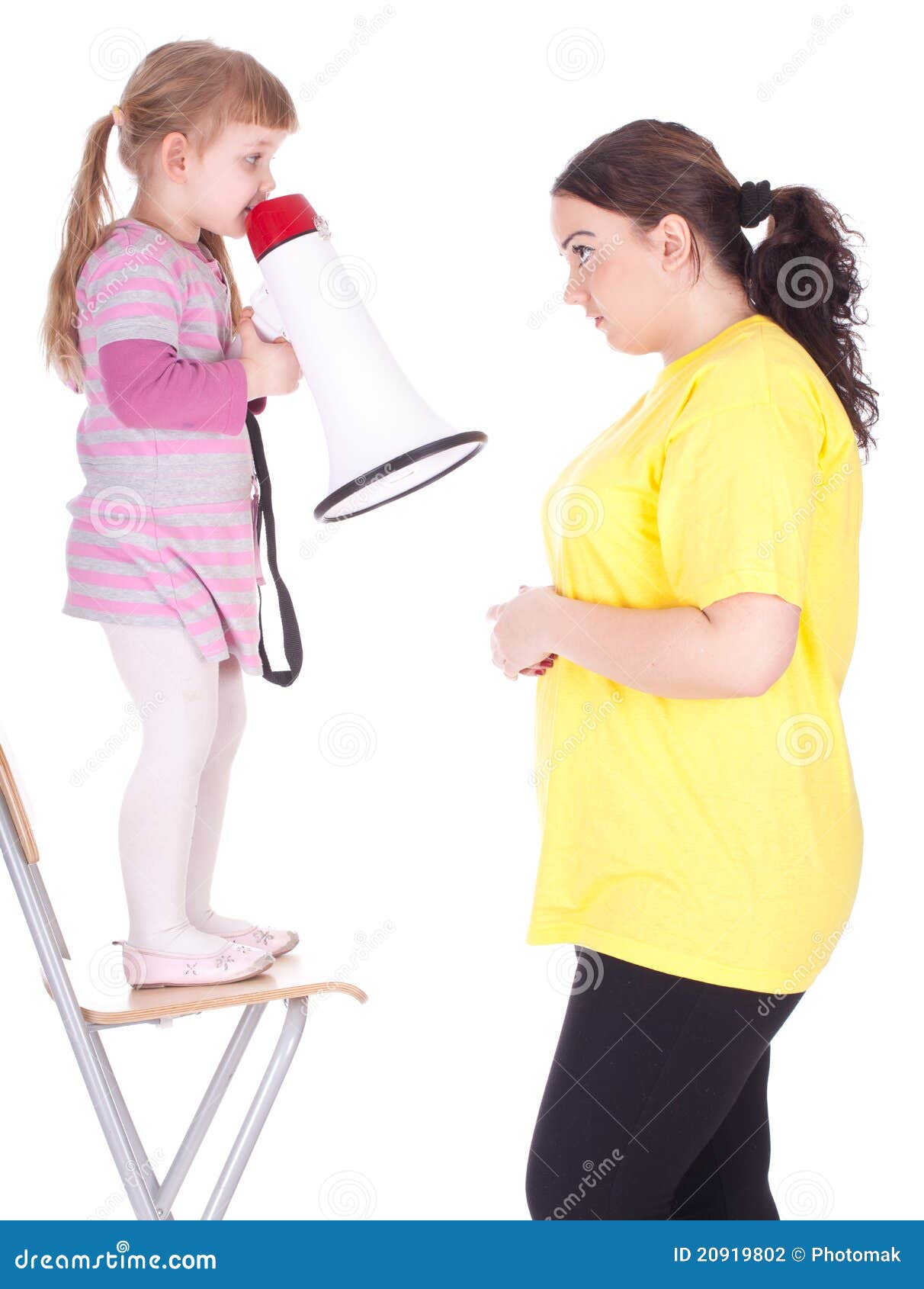 Girl with Megaphone and Fat Mother Stock Photo Image of family