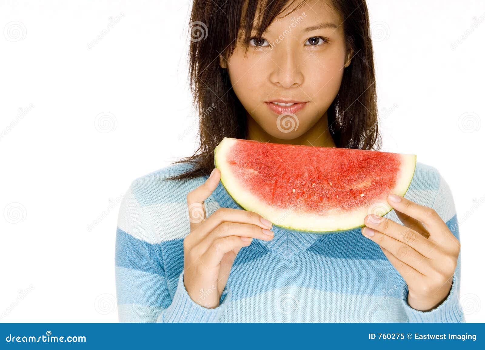 Girl with Melon stock image. Image of chinese, cute, clothing 760275