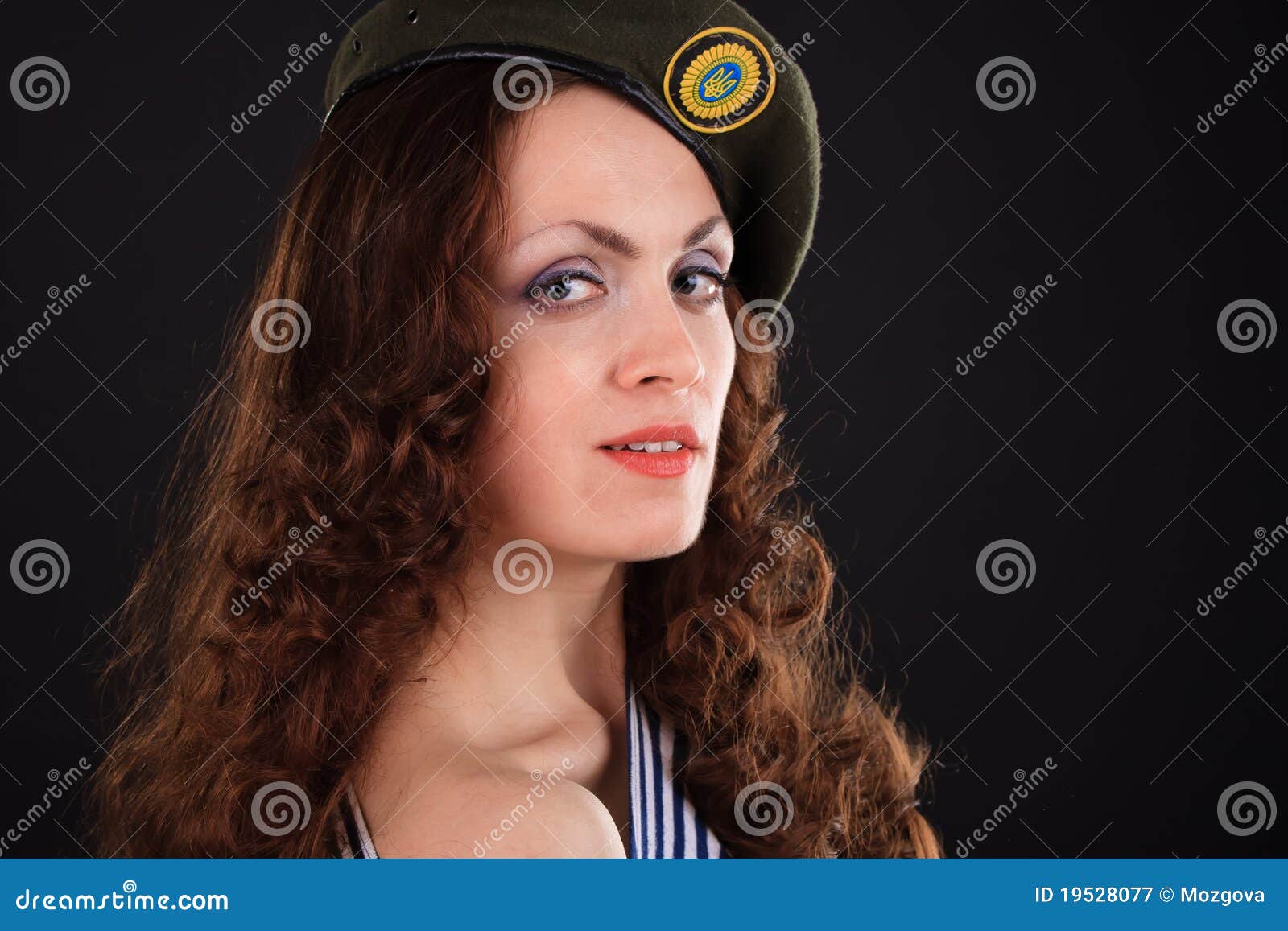 Girl in a military beret stock image. Image of girl, female 19528077