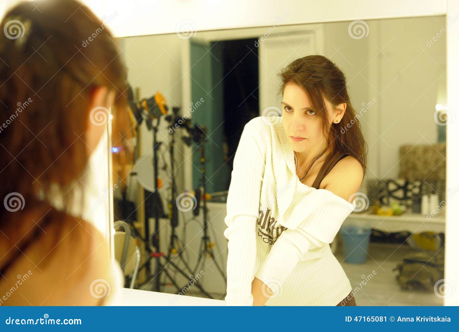 Girl before the mirror stock image. Image of human, beautiful 47165081