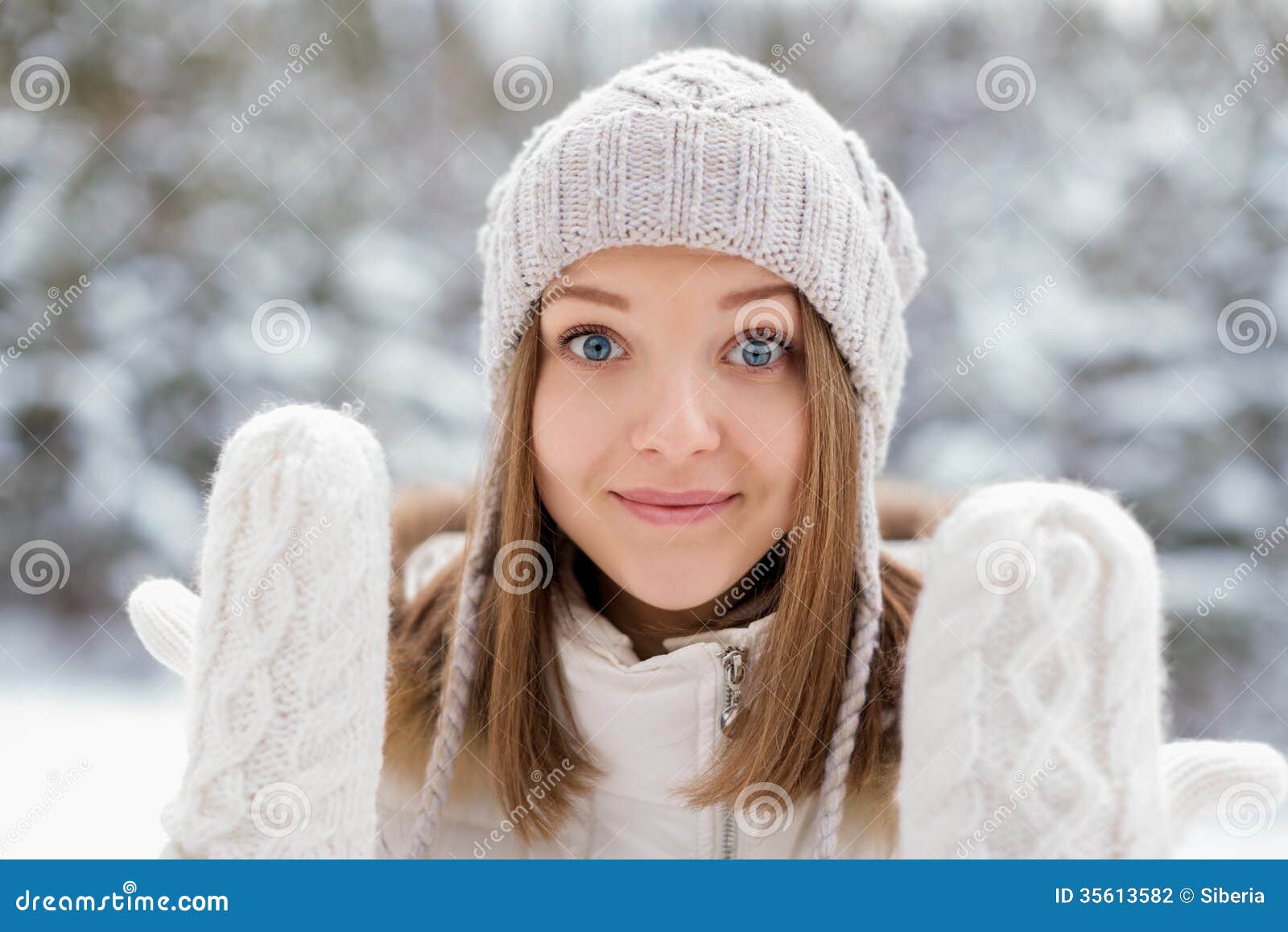 Girl in Mittens stock photo. Image of handguards, forest - 35613582