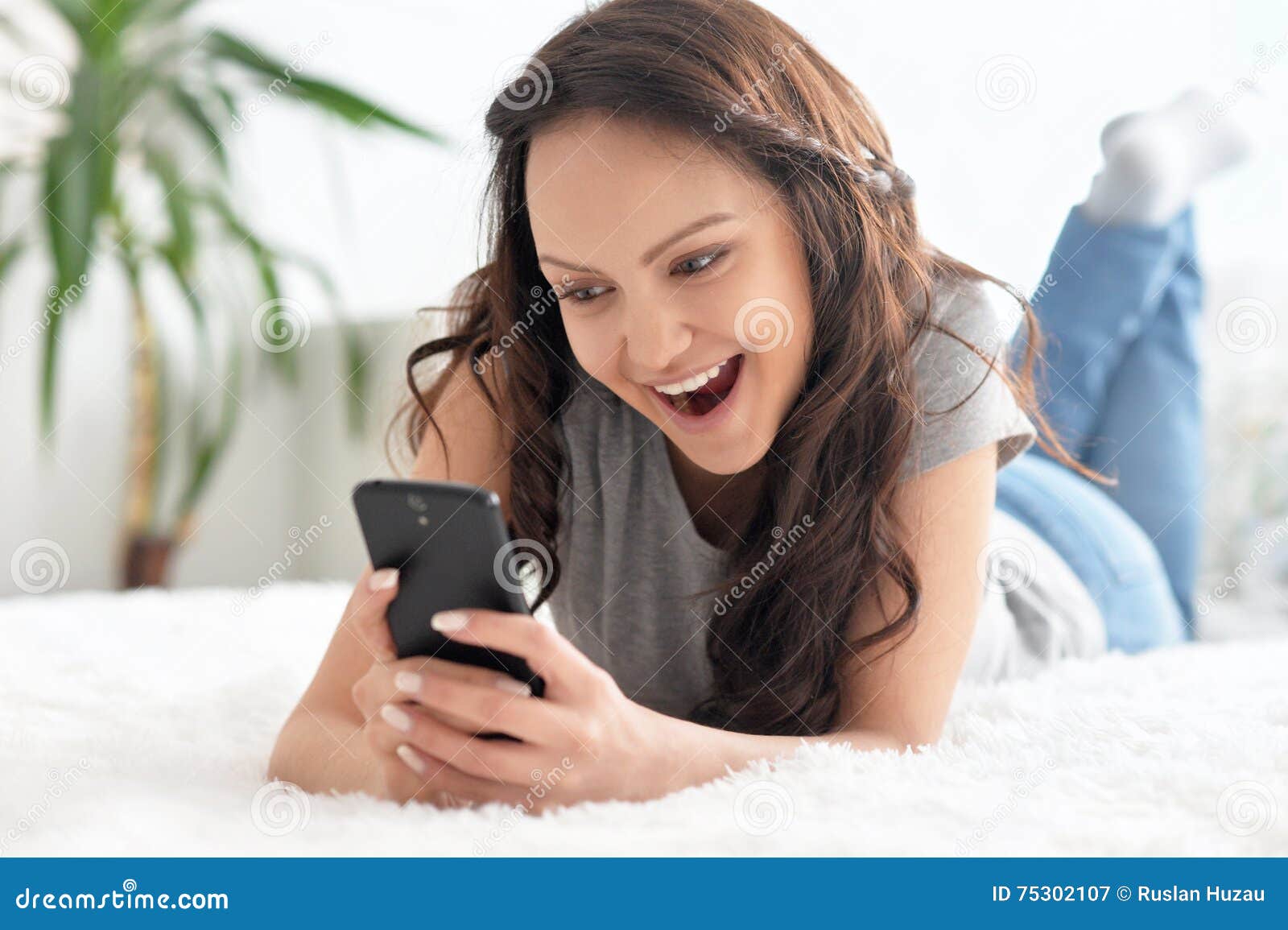 Girl with mobile phone stock image. Image of casual, confident 75302107