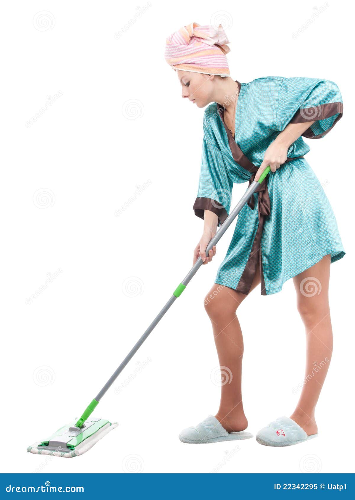 Girl with a mop stock image. Image of wash, mistress 22342295