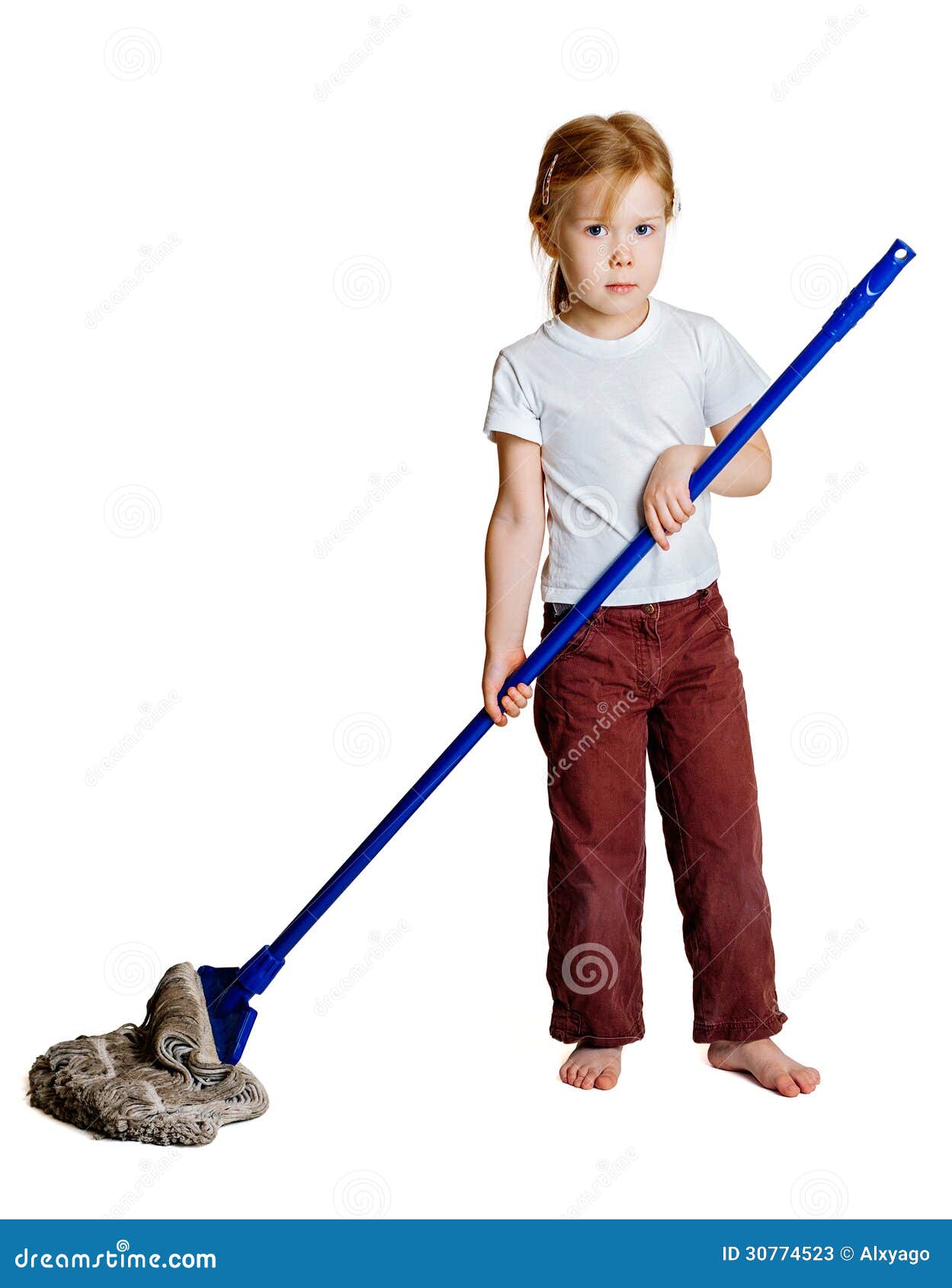 Girl with a mop stock image. Image of domestic, swab 30774523