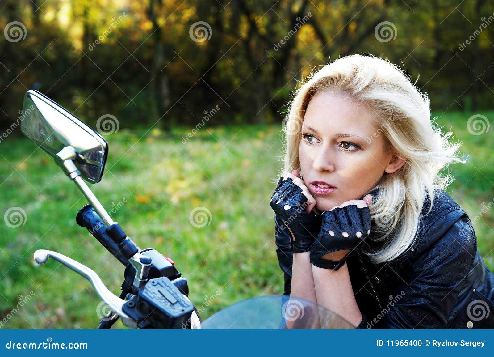 The girl on a motorcycle stock photo. Image of black 11965400