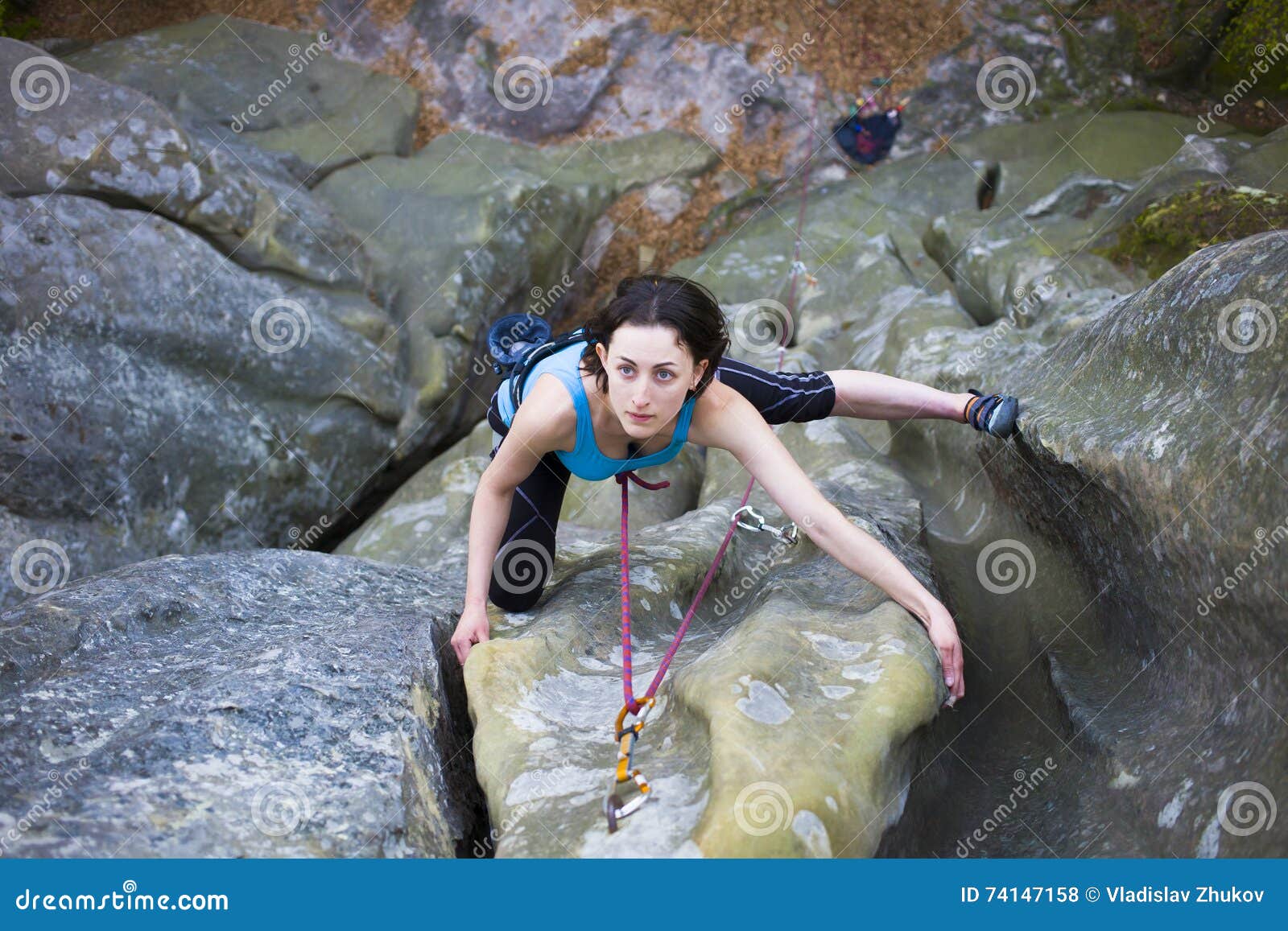 Girl mountain climber. stock photo. Image of mountain 74147158