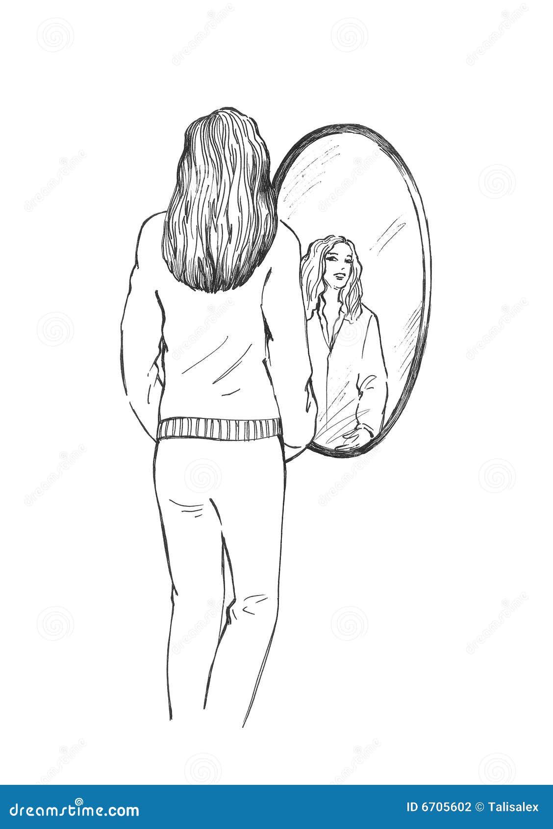 Girl Near The Mirror Stock Illustration Illustration Of Back