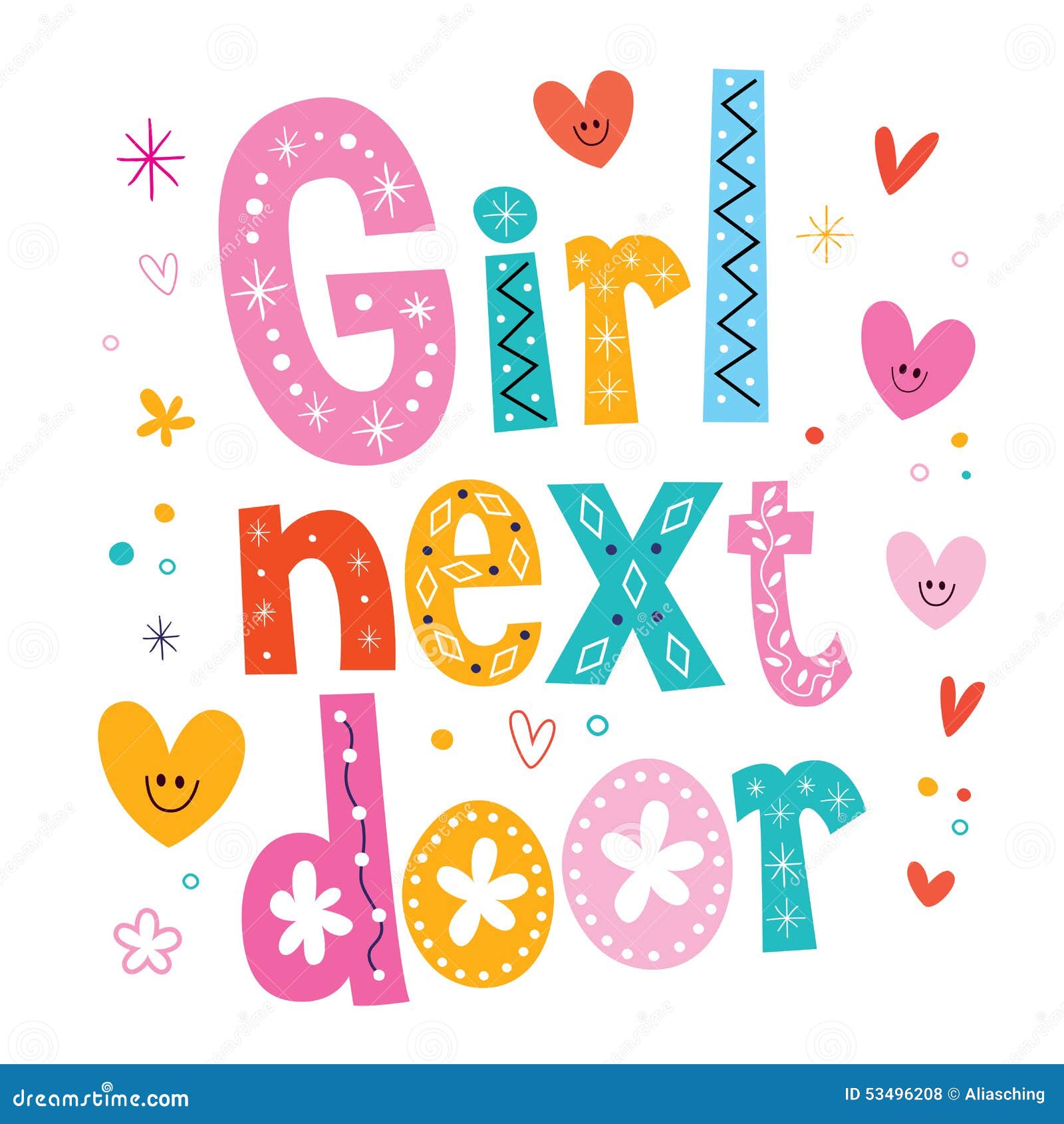 Girl next door stock vector. Illustration of typography 53496208