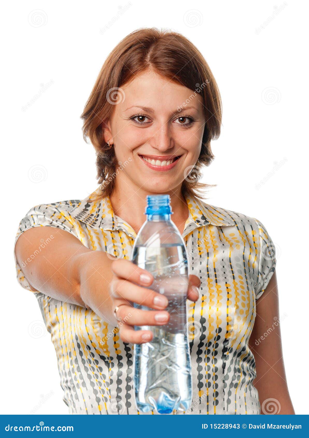 Girl offers a water bottle stock image. Image of bottle 15228943