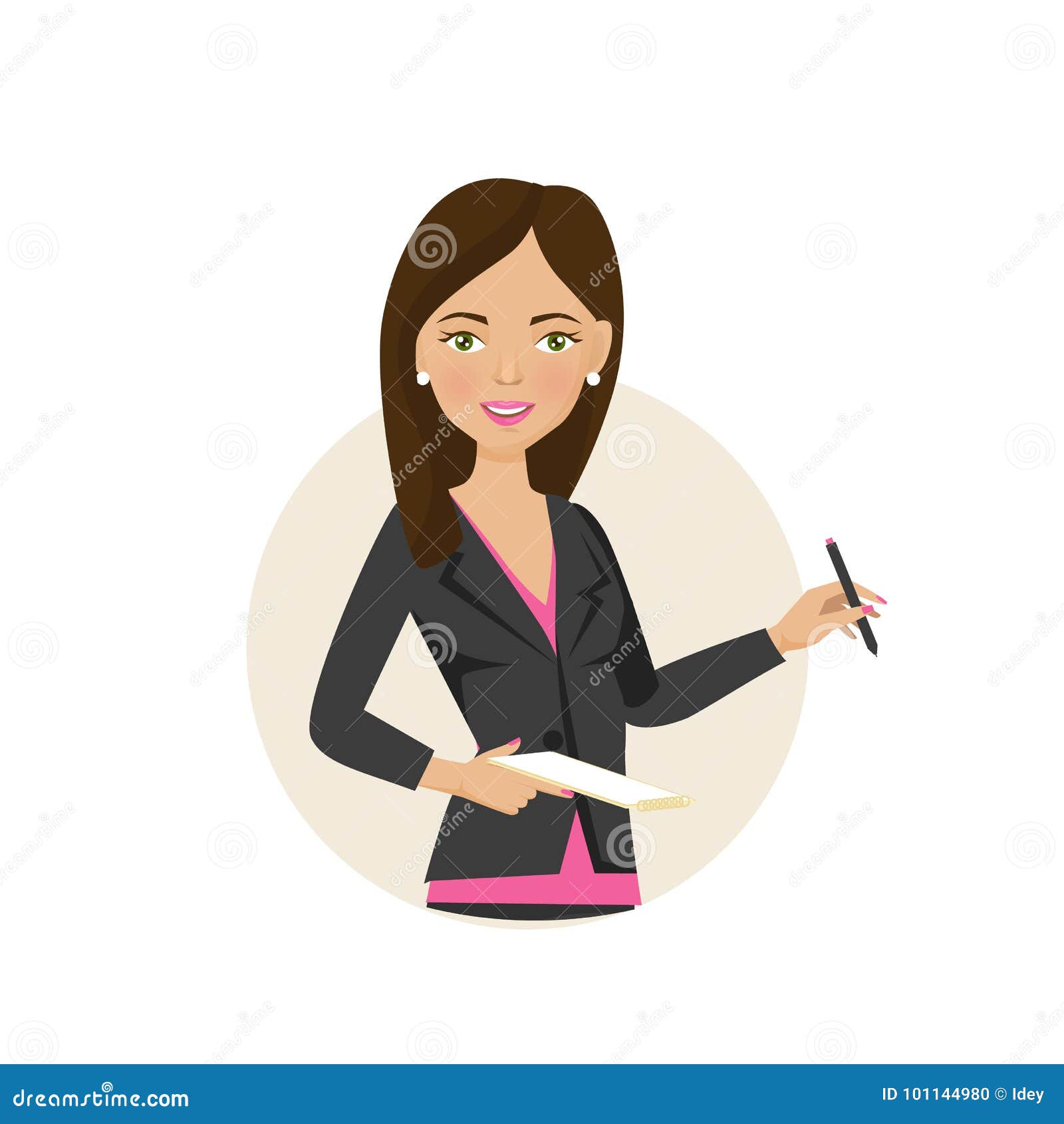 Girl, Office Worker, Writes Data To Notebook, Fixes Important Information.  Stock Vector - Illustration of girl, cartoon: 101144980