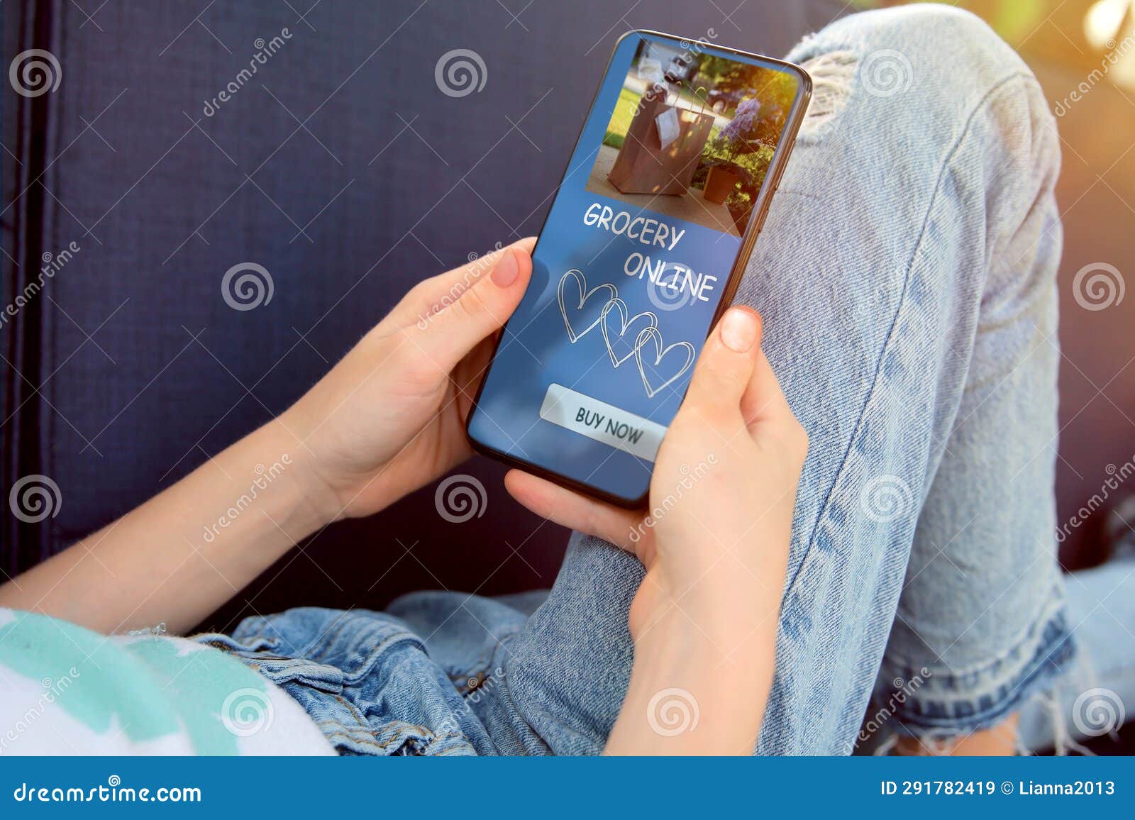 girl is ordering food on the internet using an app, grocery store delivery online