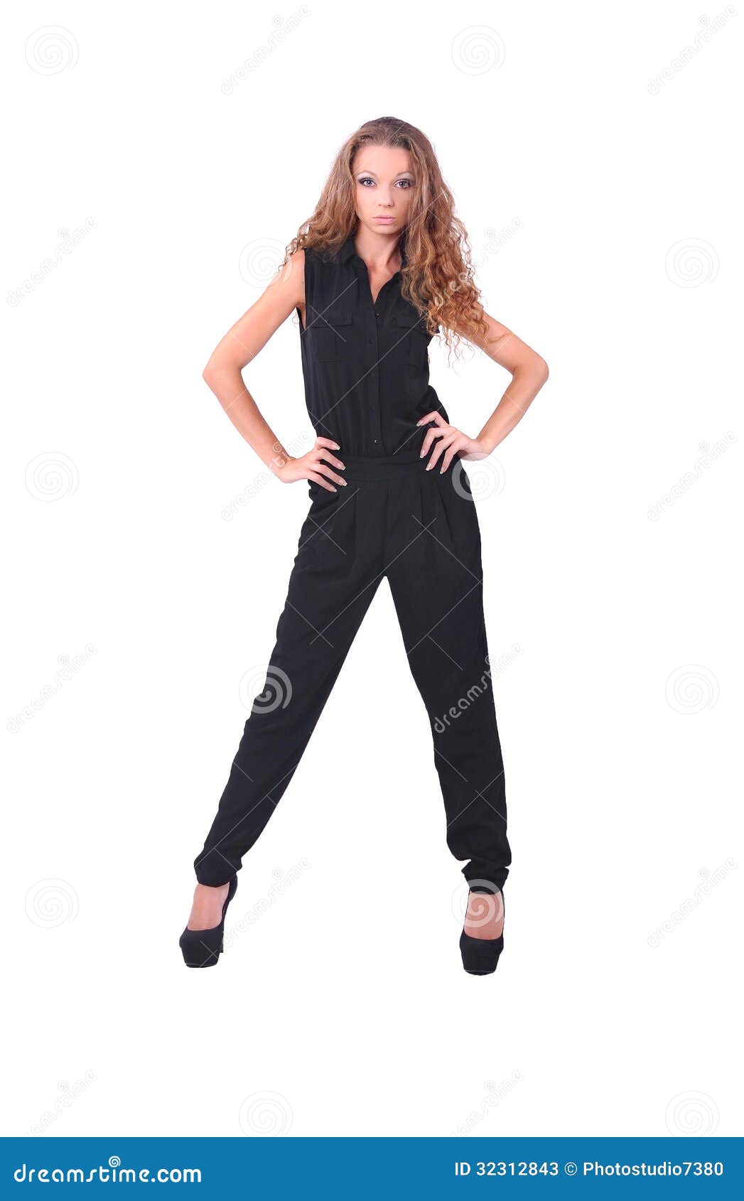 Girl in overalls stock image. Image of black, fashion - 32312843