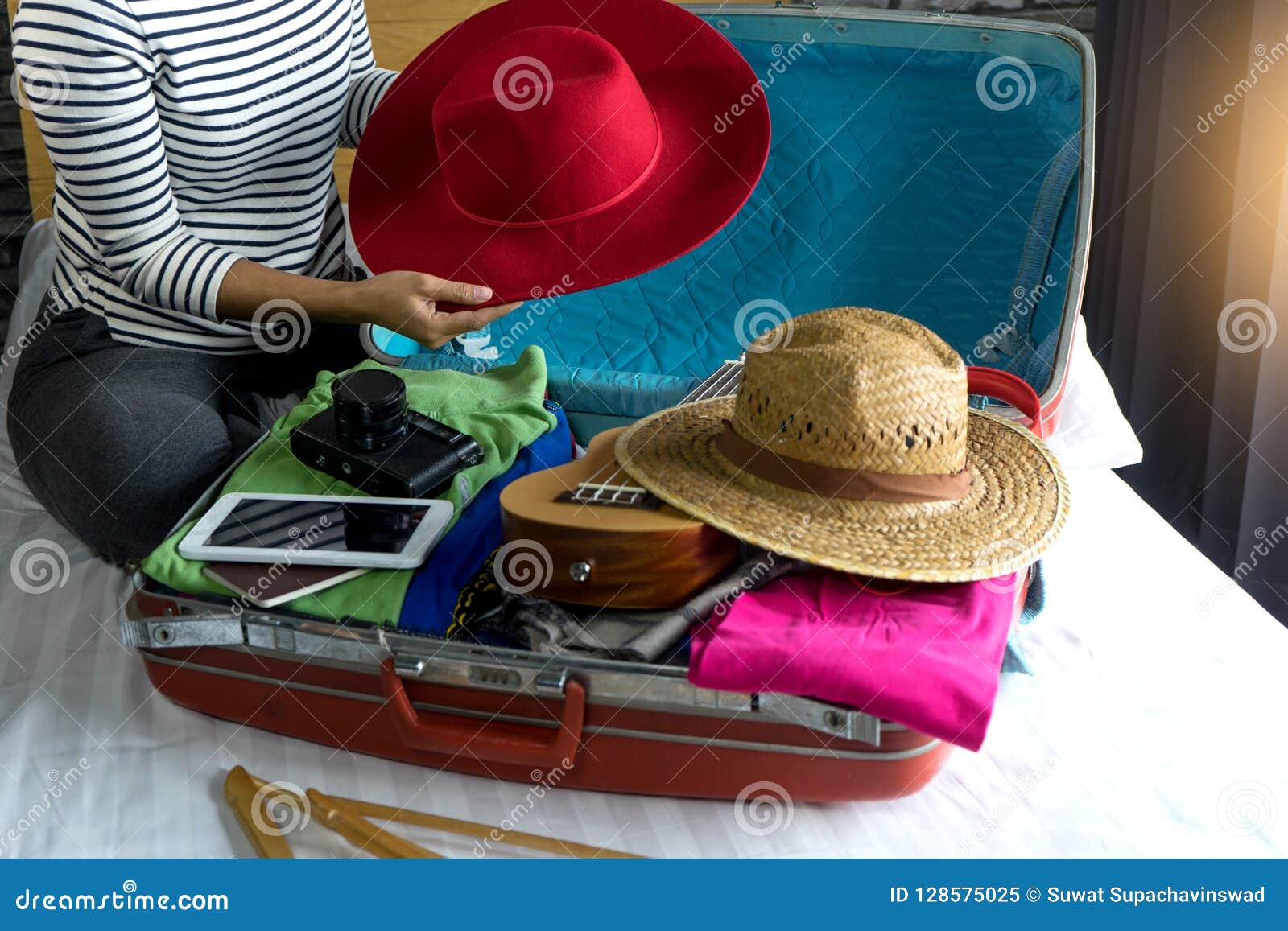 Girl Packing the Luggage Prepare for Her Trip Stock Image - Image