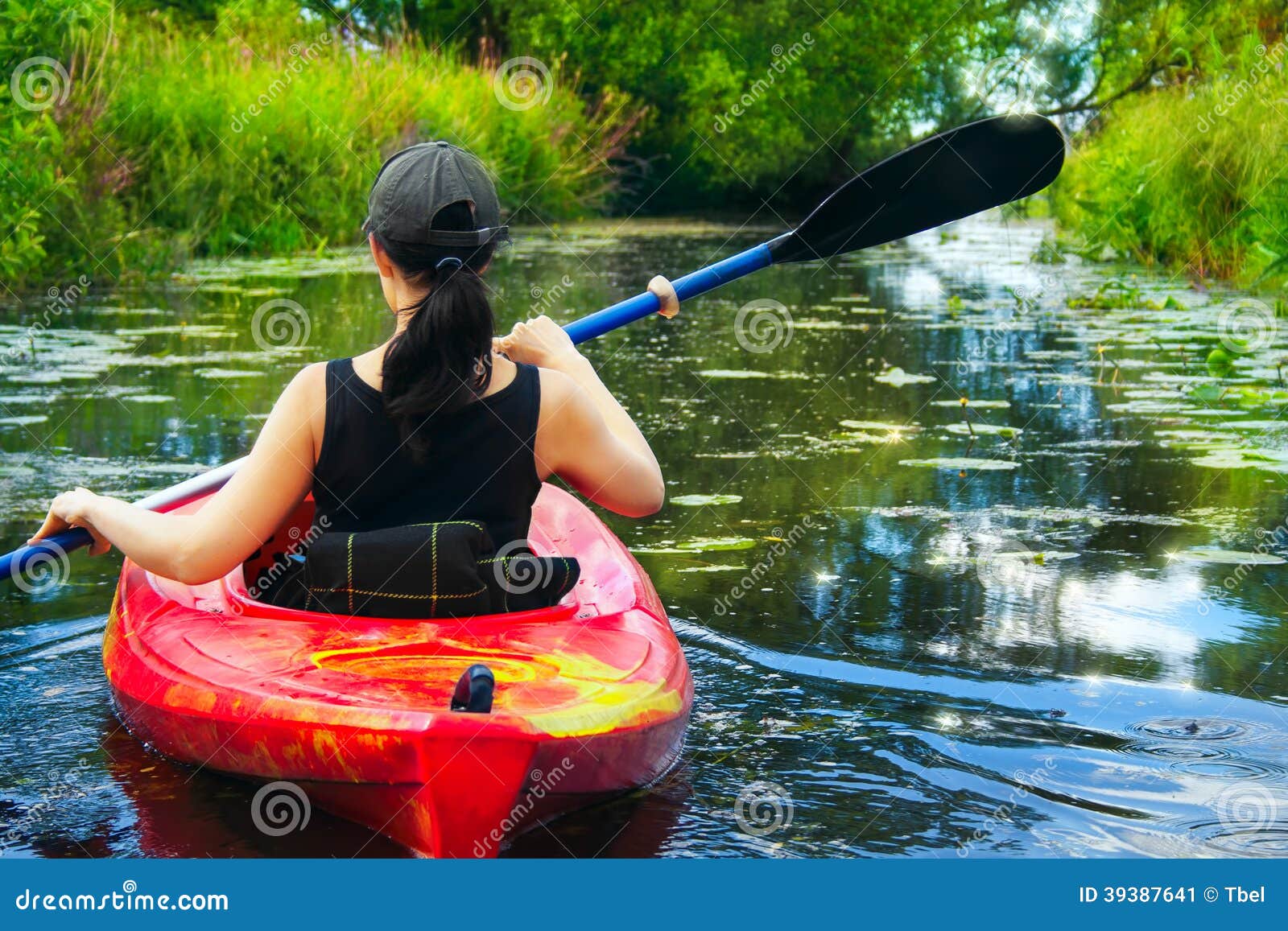 Girl with Paddle and Kayak 8 Stock Image - Image of tranquil, boat ...