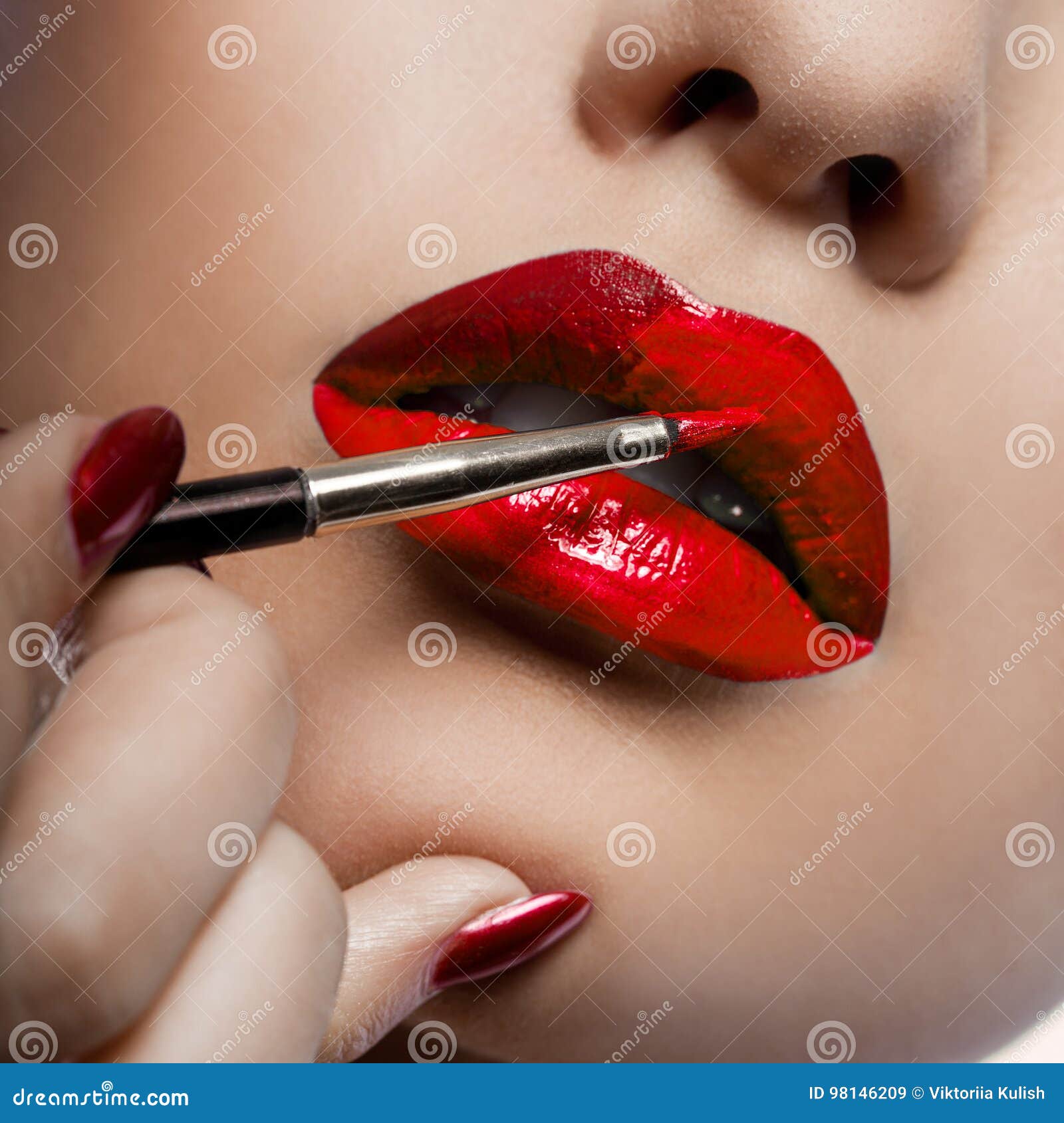 Girl Paints Lips with Lipstick Stock Image Image of lipstick, fashion