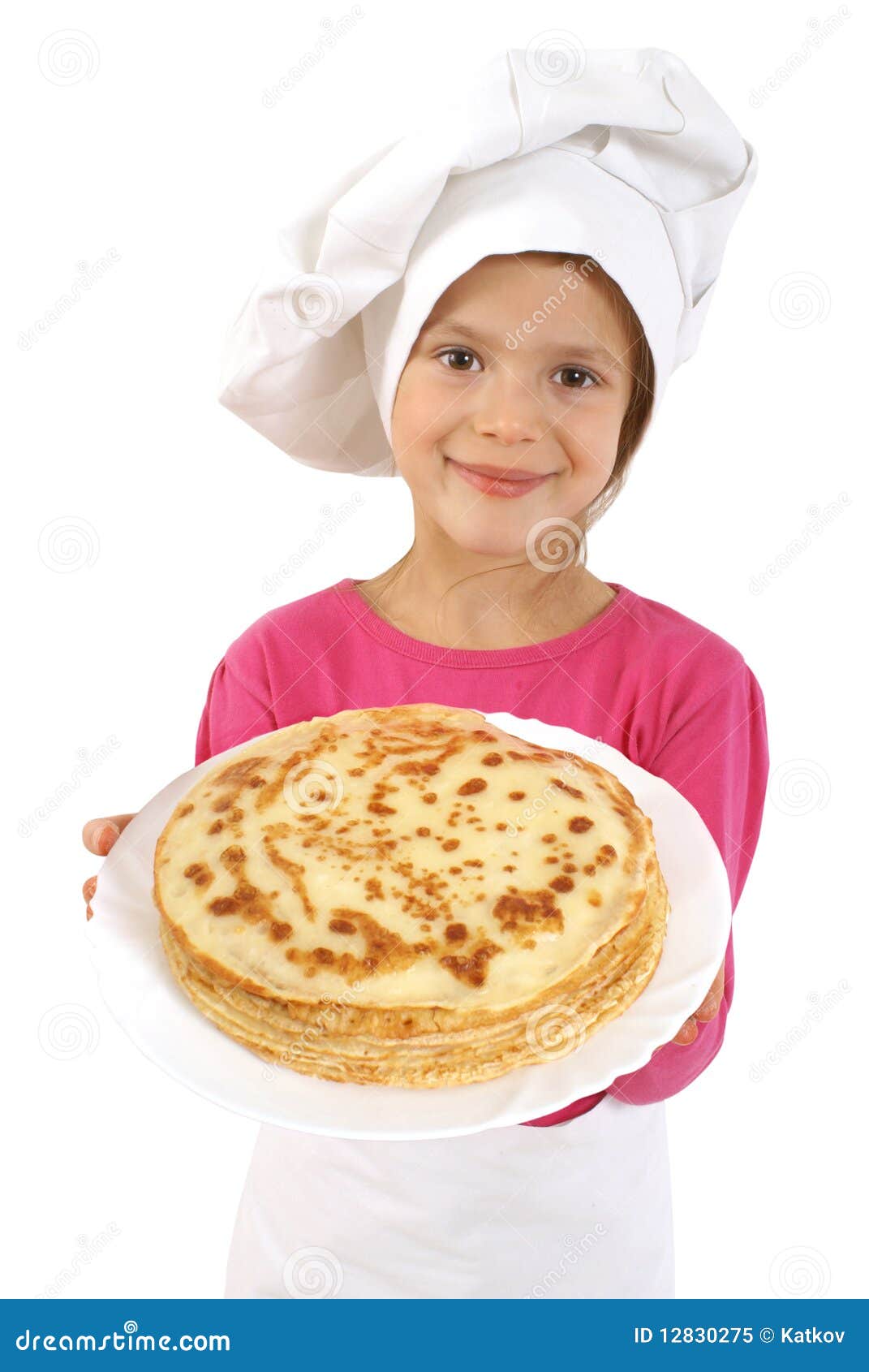 Girl with pancakes stock image. Image of plate, children 12830275