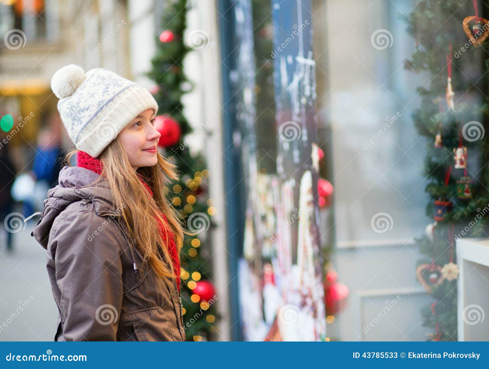 Girl on a Parisian Street Looking at Shop Windows Stock Image - Image ...