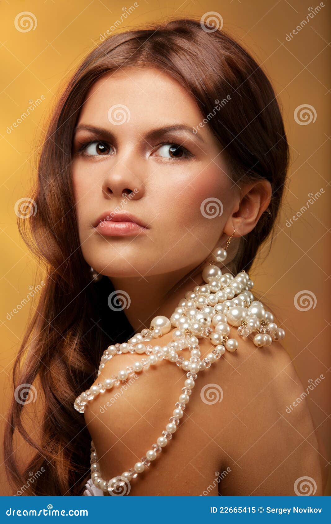 Girl with pearls necklace stock image. Image of brown 22665415