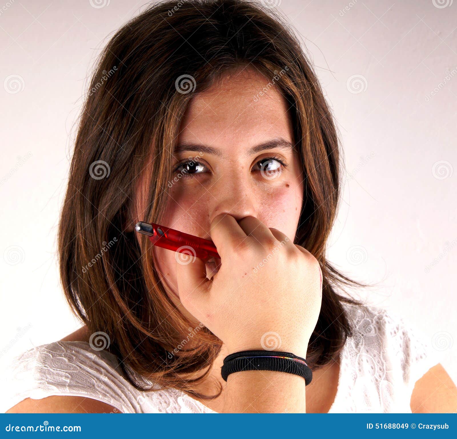 Girl with pen stock image. Image of girl, business, shot 51688049
