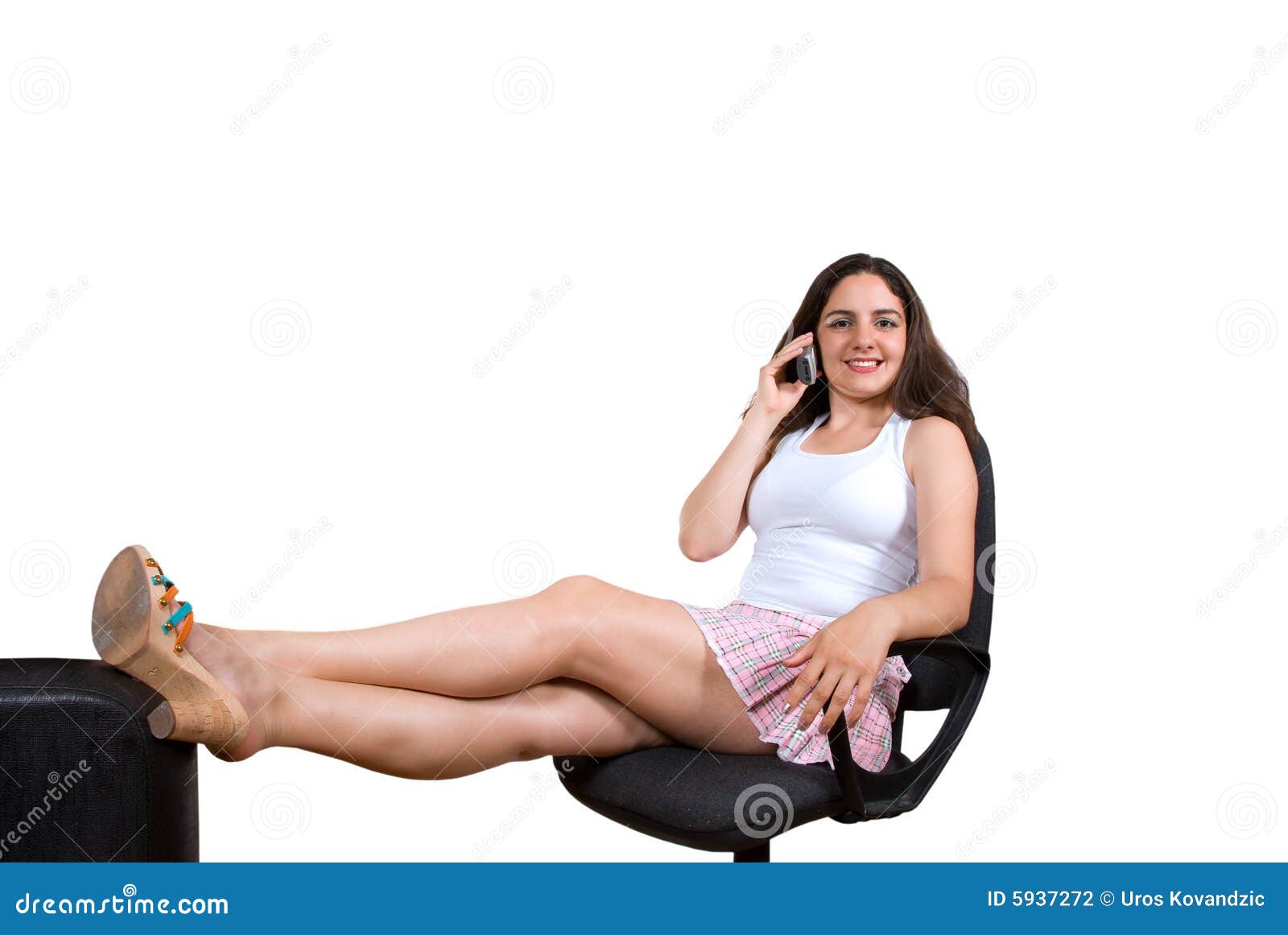 Girl on Phone in Office Chair Stock Photo Image of hair, beauty 5937272