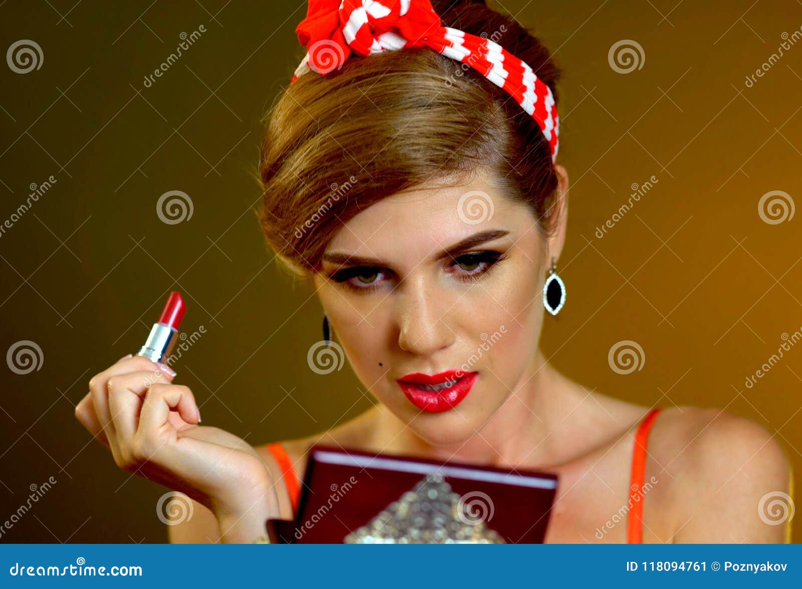 Girl In Pin Up Retro Style Make Make Up Stock Image Image Of Jewelry