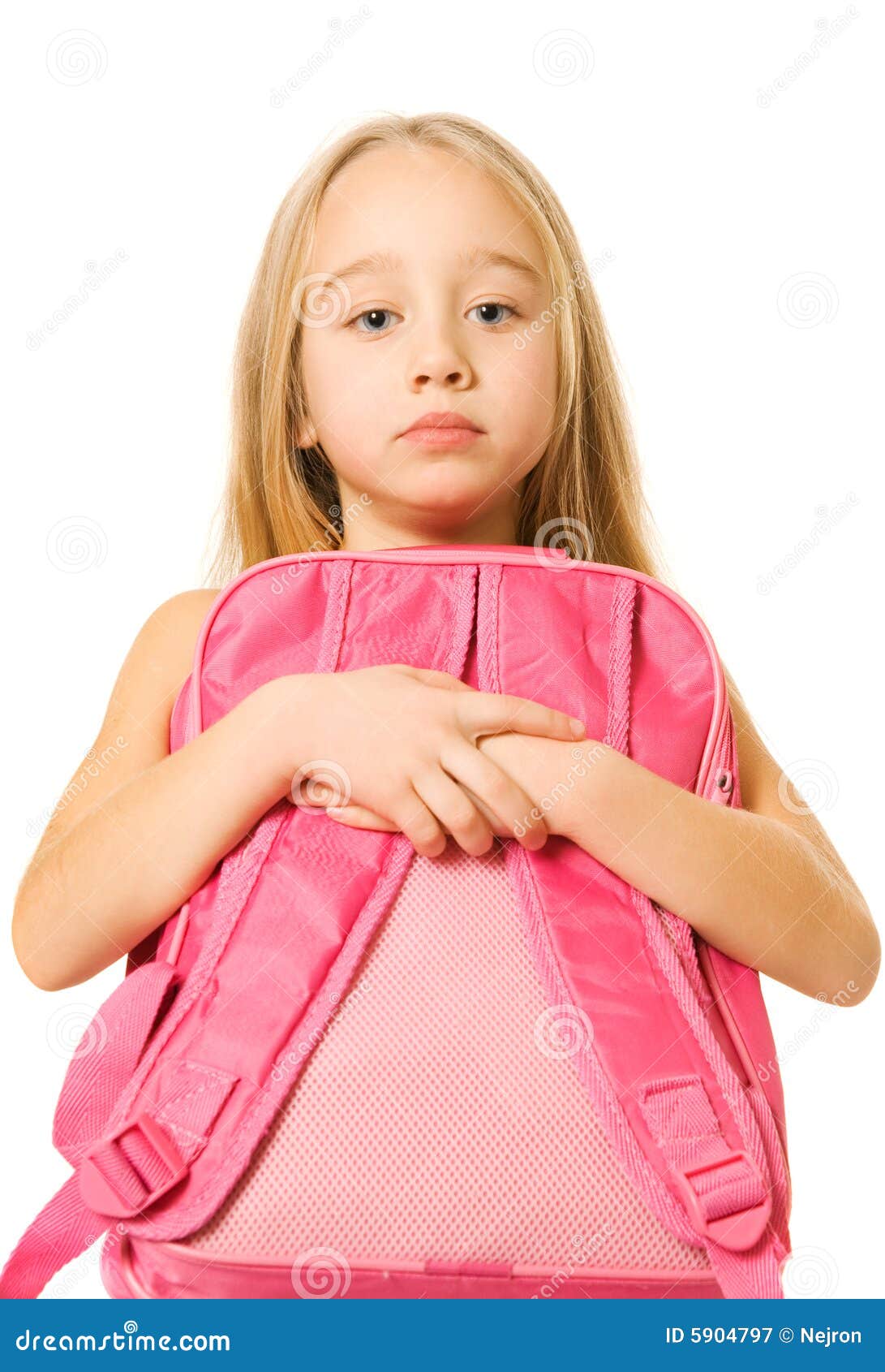 Girl with a pink backpack stock image. Image of isolated 5904797