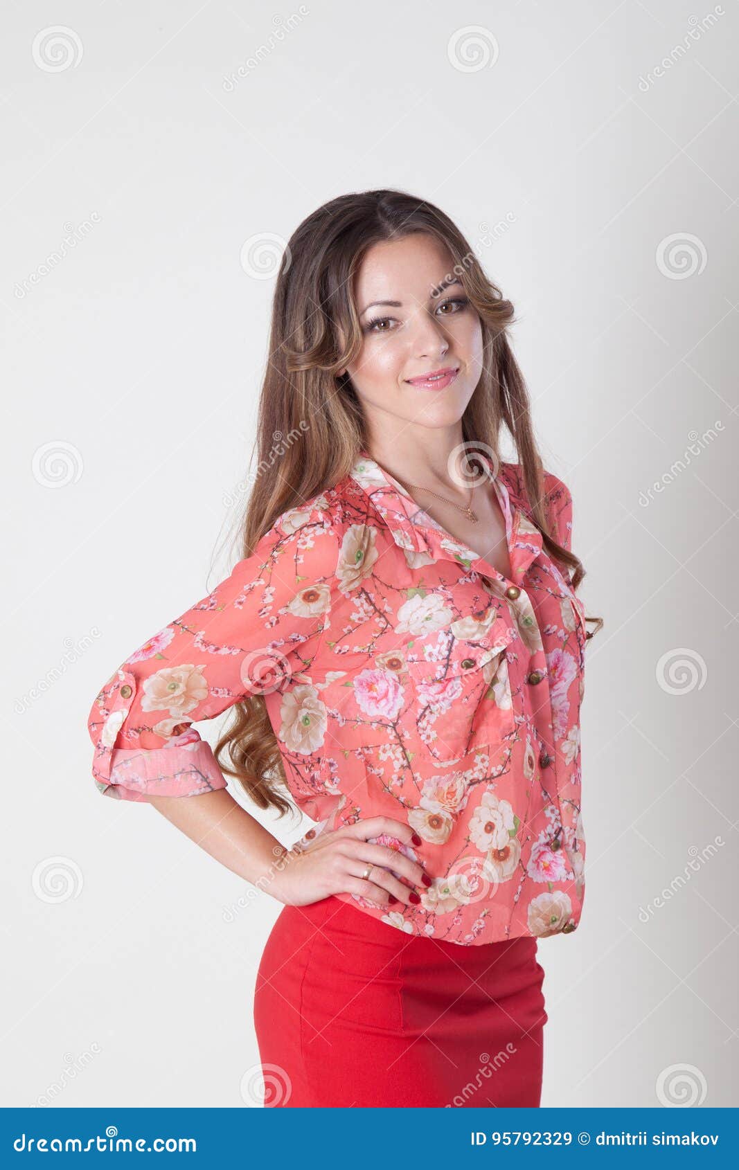 Girl in Pink Business Suit Posing Smiling Stock Image - Image of ...