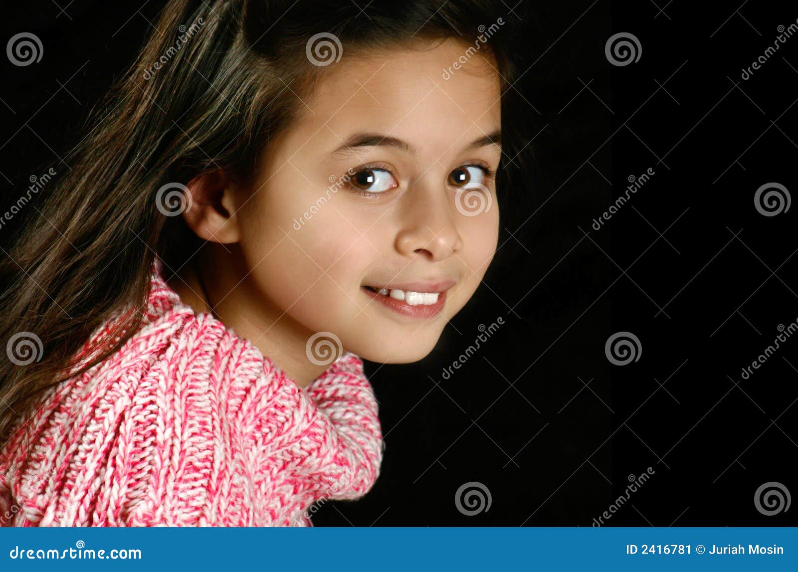 Girl in pink jumper stock image. Image of jumper, brown 2416781
