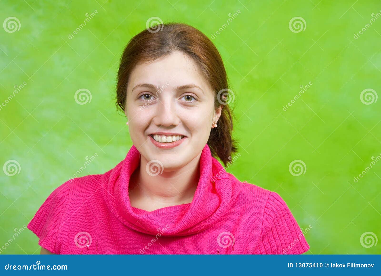 Girl in pink over green stock photo. Image of portrait 13075410
